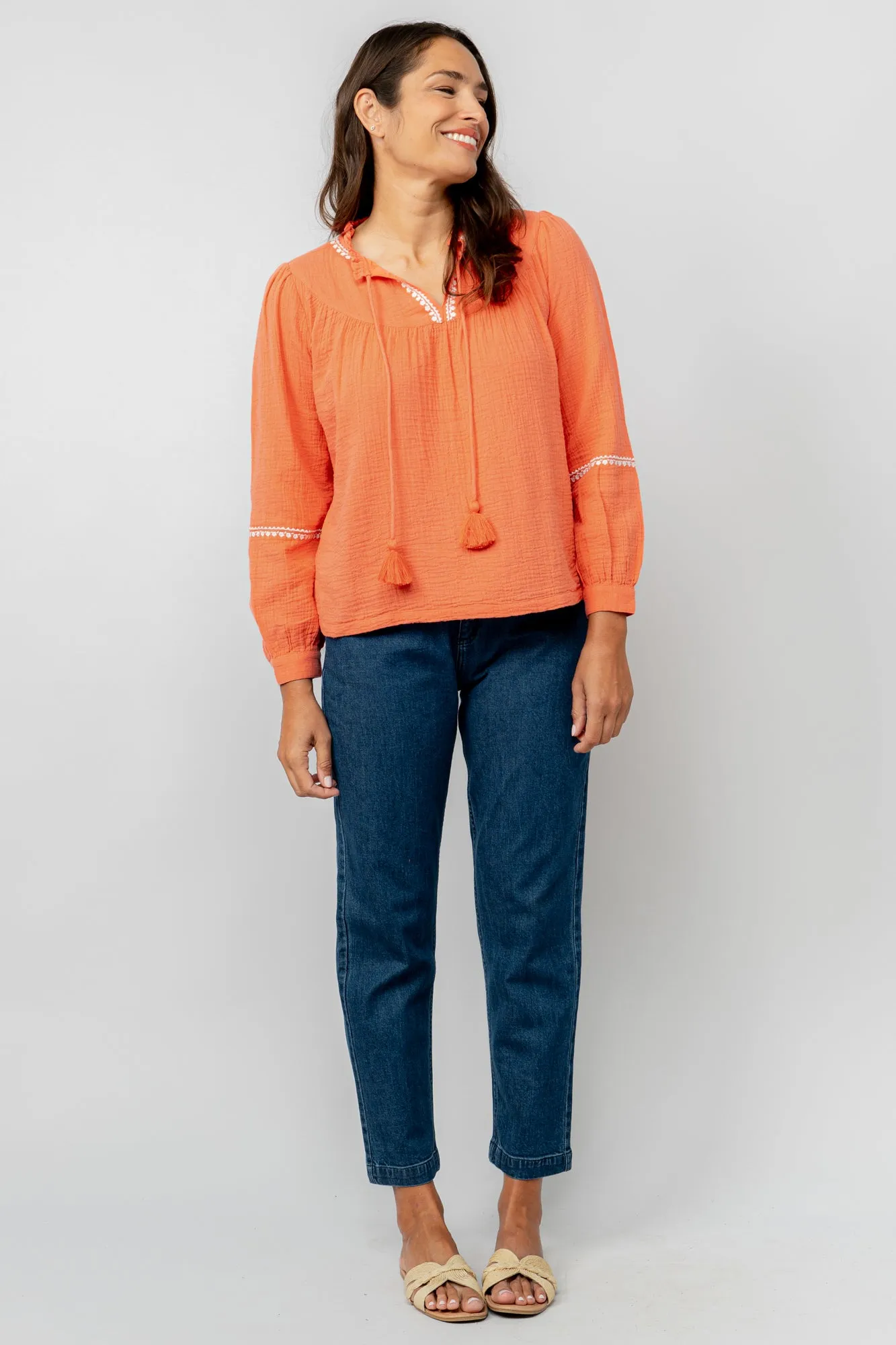 Lori Embroidered Double Cloth Cotton Top