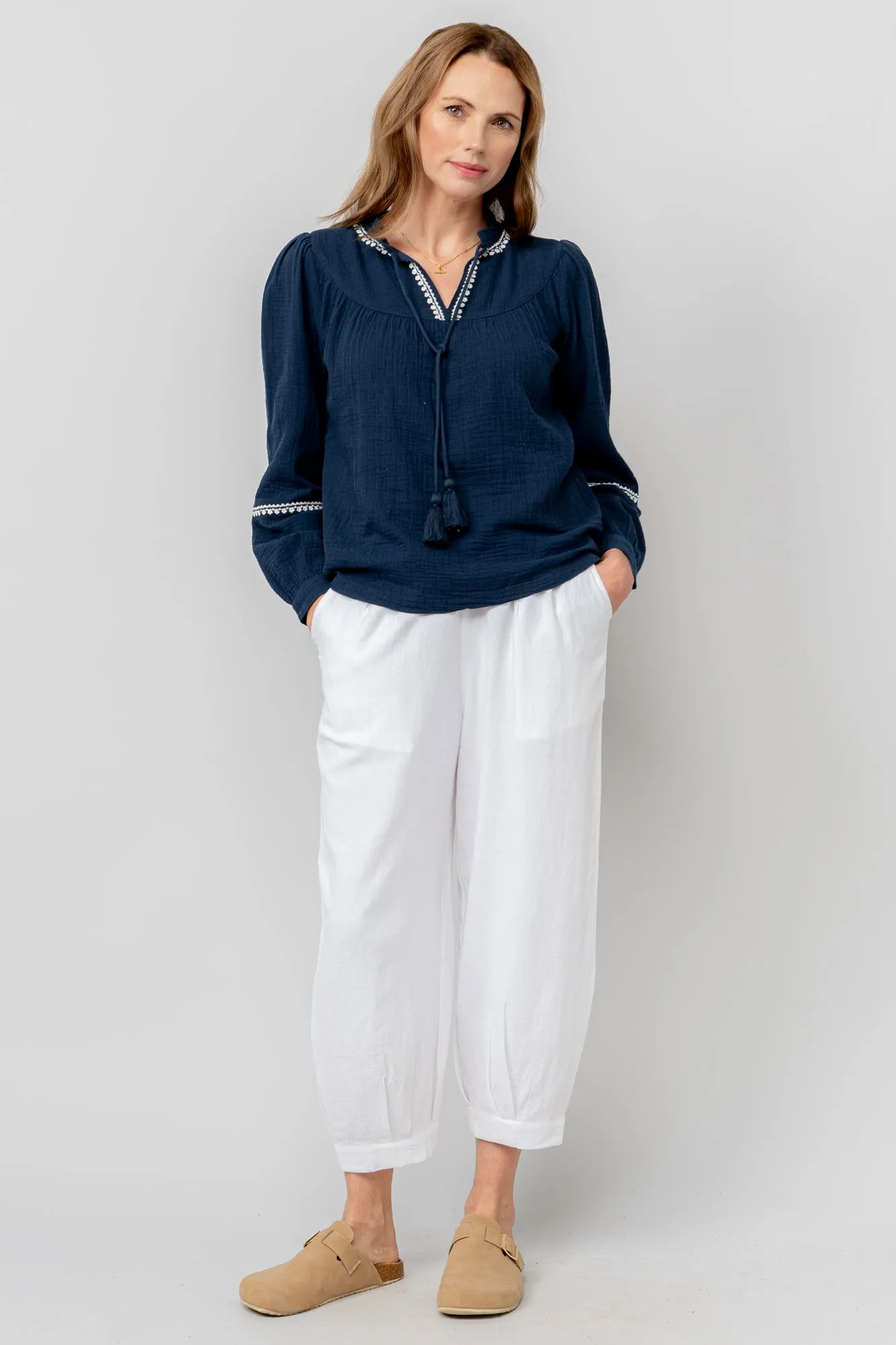 Lori Embroidered Double Cloth Cotton Top