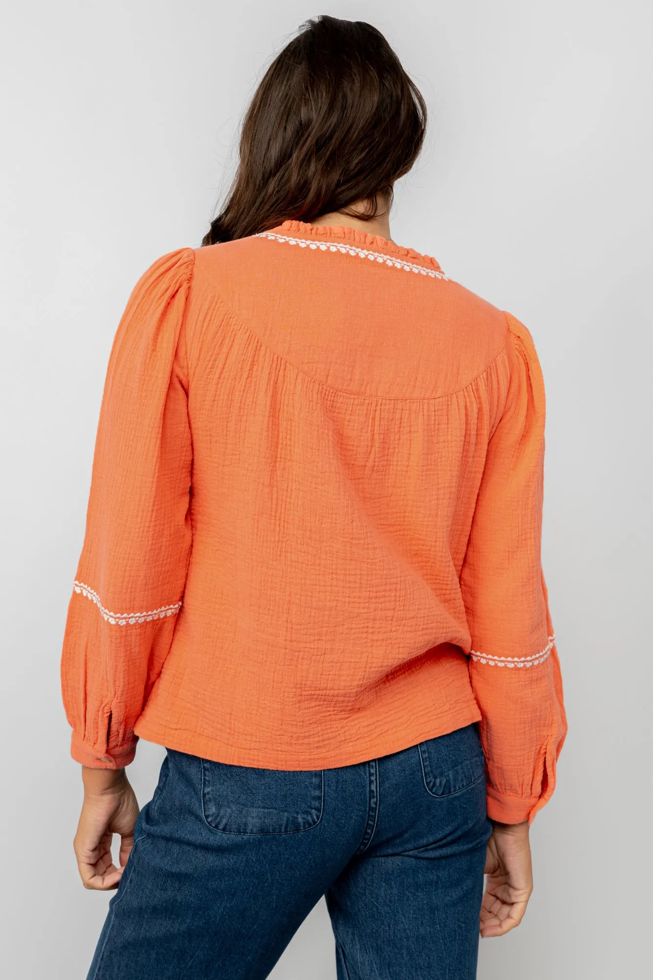 Lori Embroidered Double Cloth Cotton Top