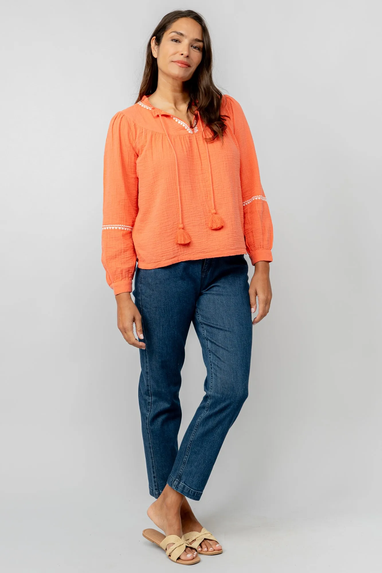 Lori Embroidered Double Cloth Cotton Top