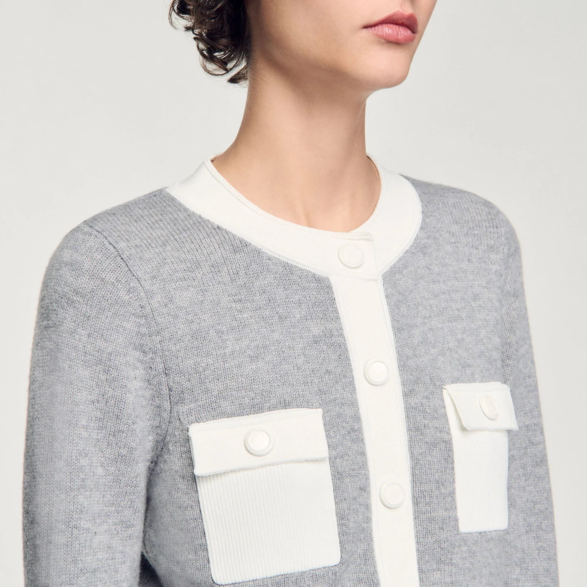 Macaron Two-Tone Cardigan Grey