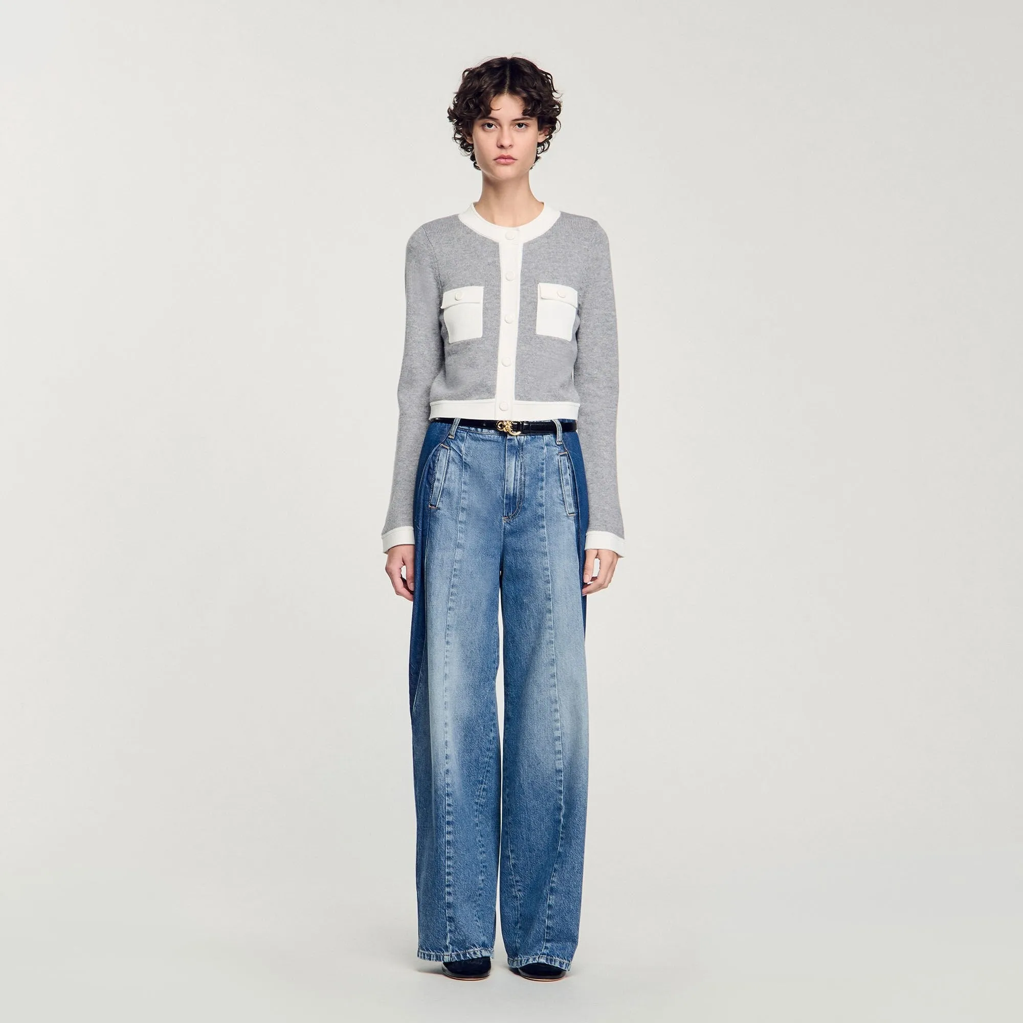 Macaron Two-Tone Cardigan Grey