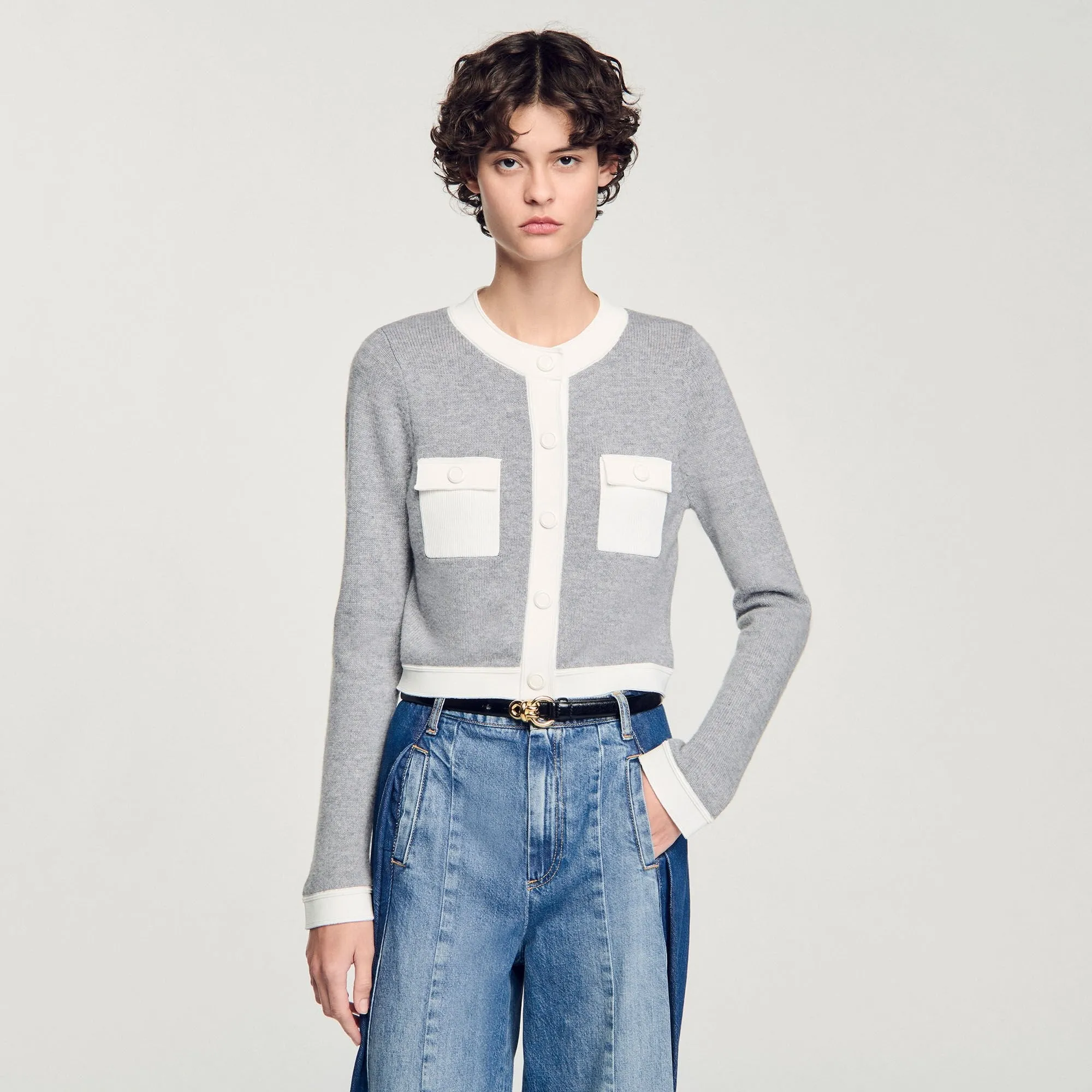 Macaron Two-Tone Cardigan Grey