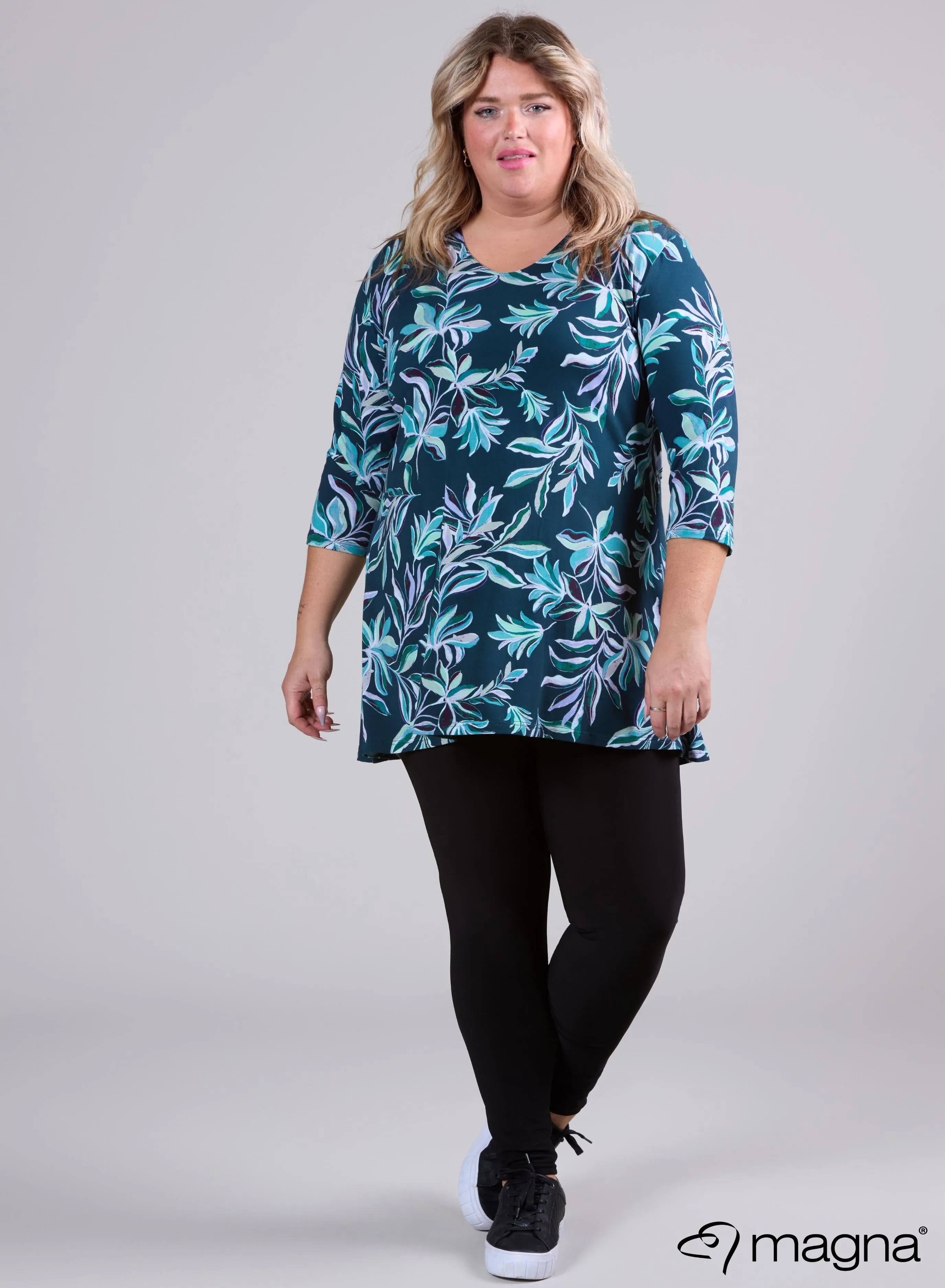 Magna A-line Long Shirt / Tunic Petrol Flower