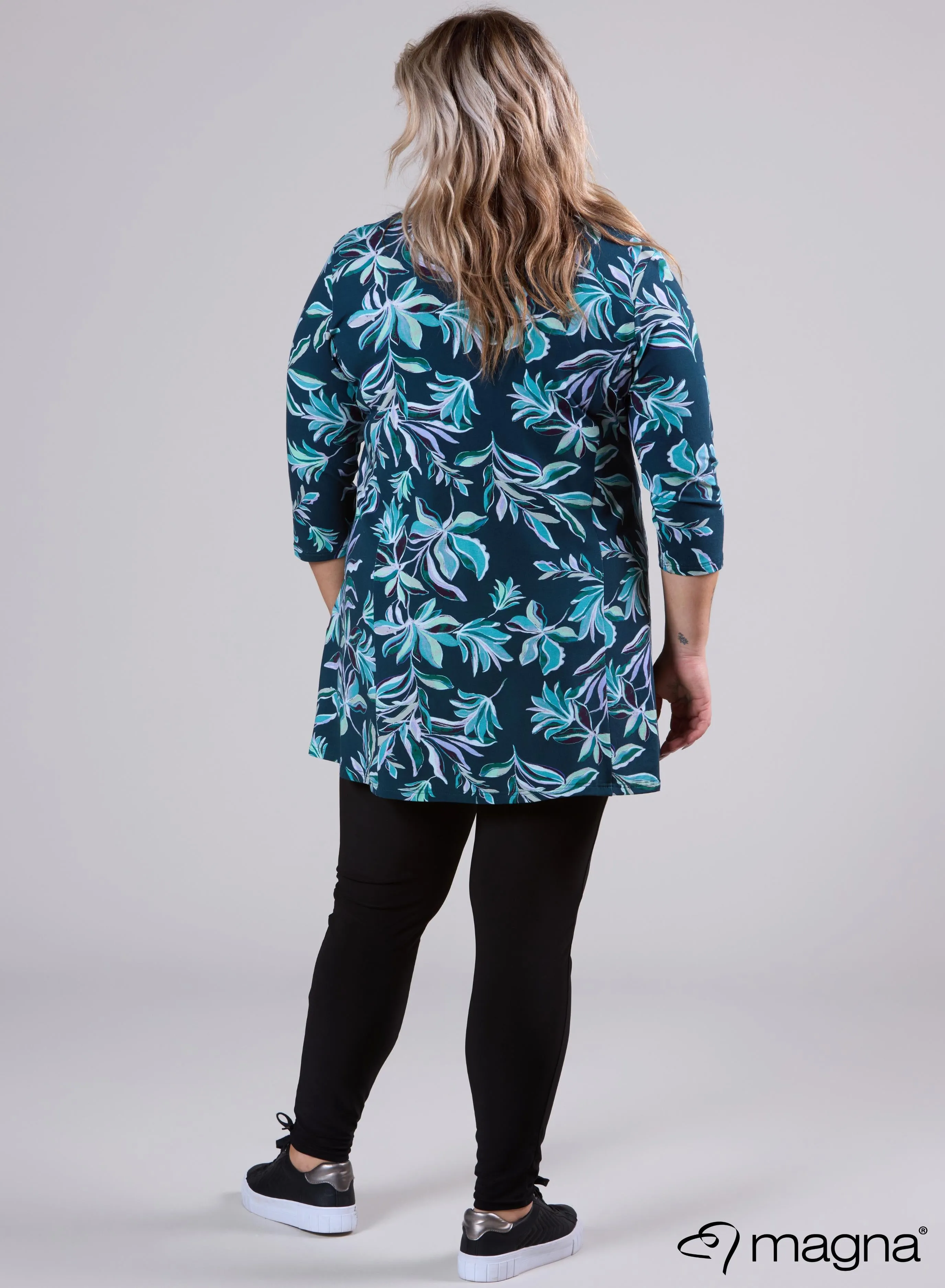 Magna A-line Long Shirt / Tunic Petrol Flower