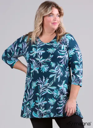 Magna A-line Long Shirt / Tunic Petrol Flower