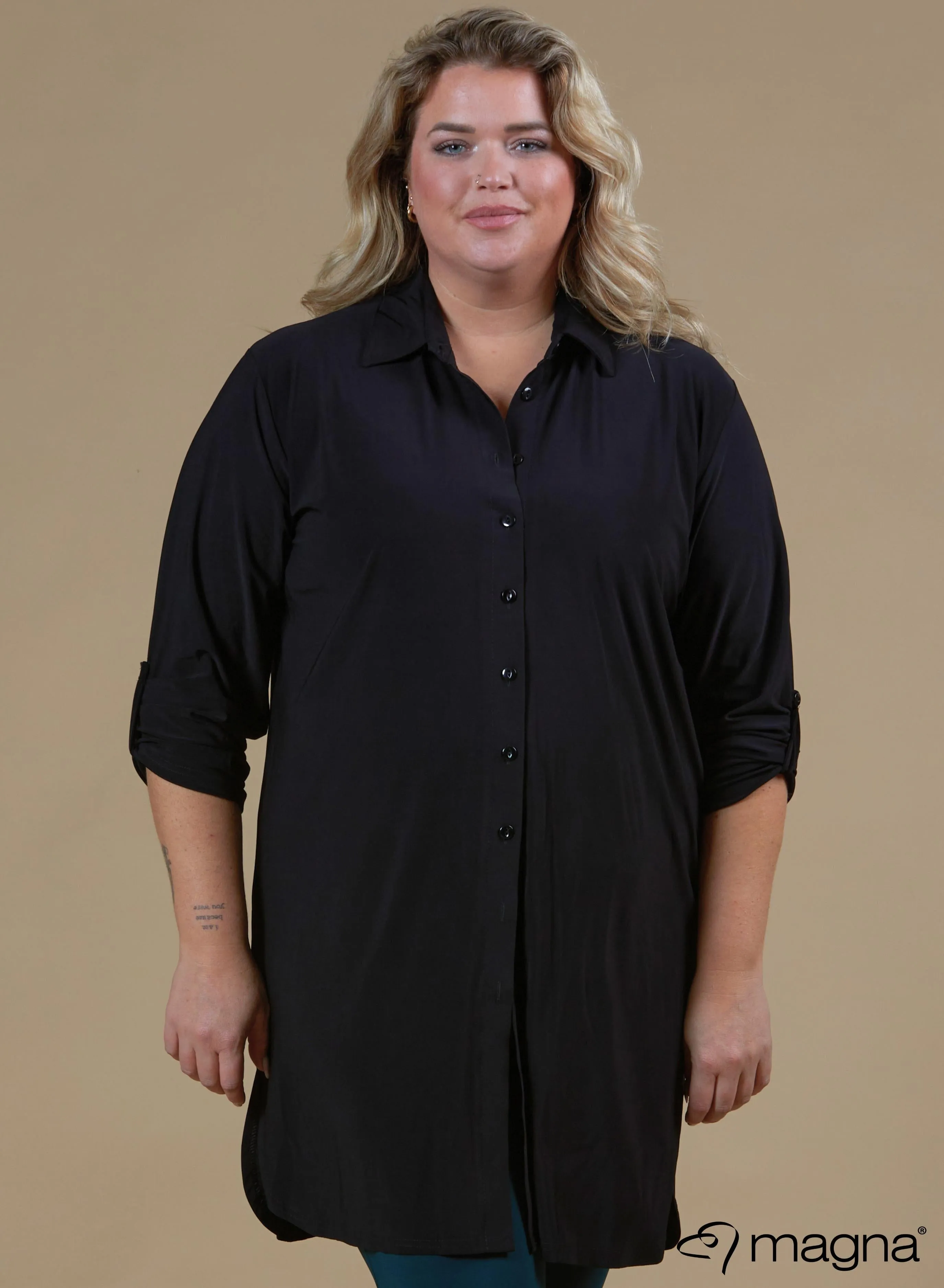 Magna Long Button Blouse Black