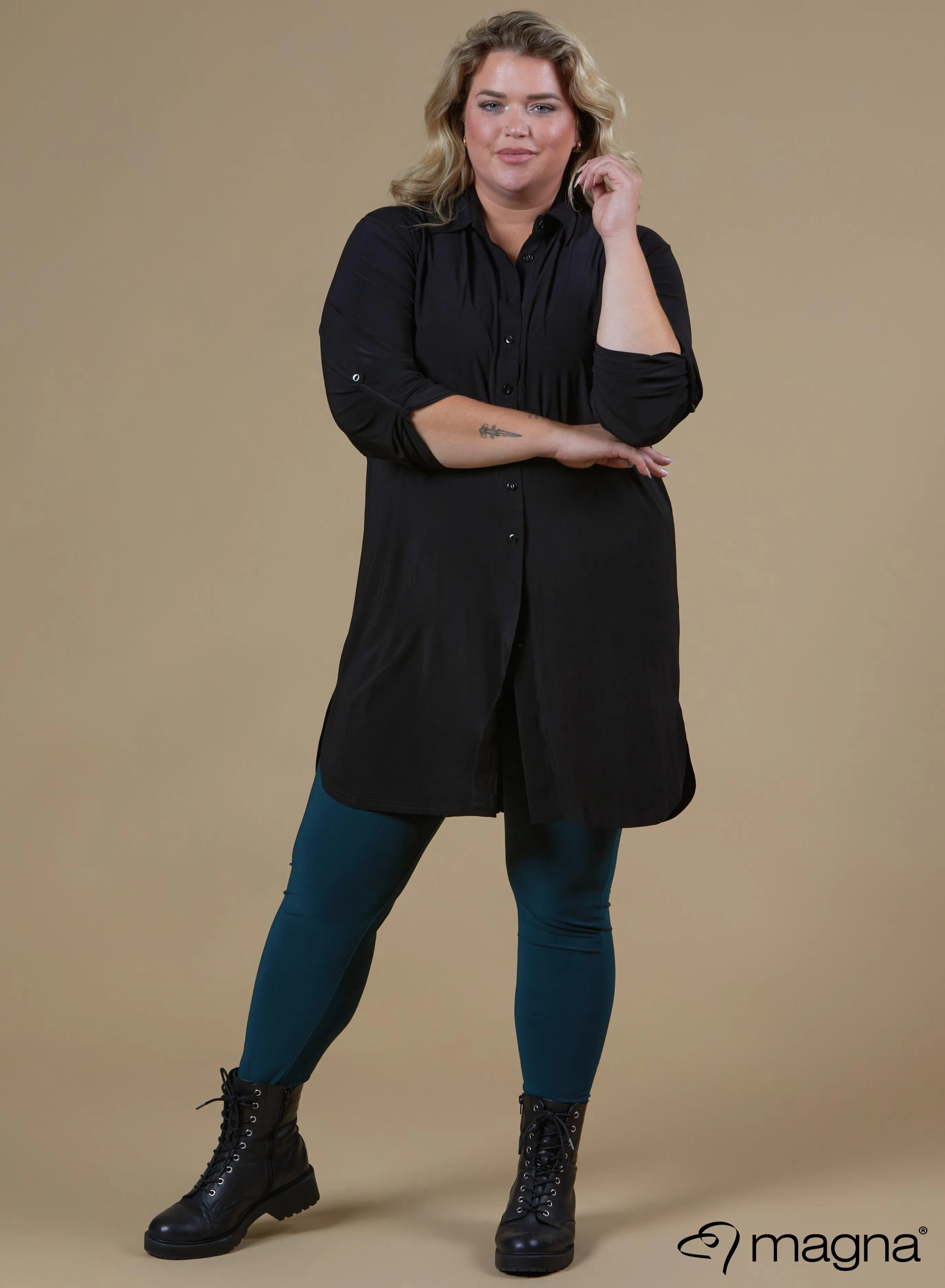 Magna Long Button Blouse Black
