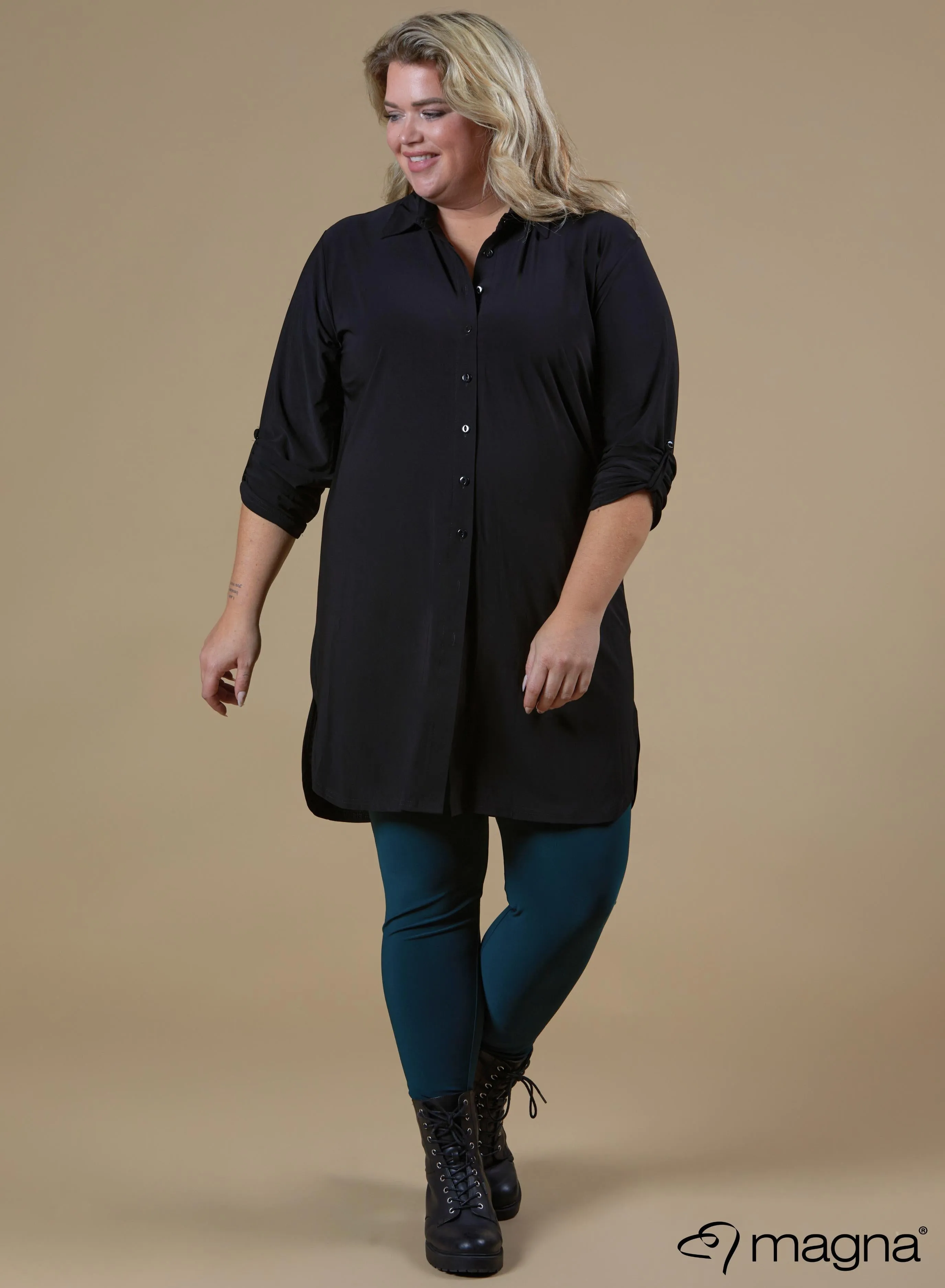 Magna Long Button Blouse Black