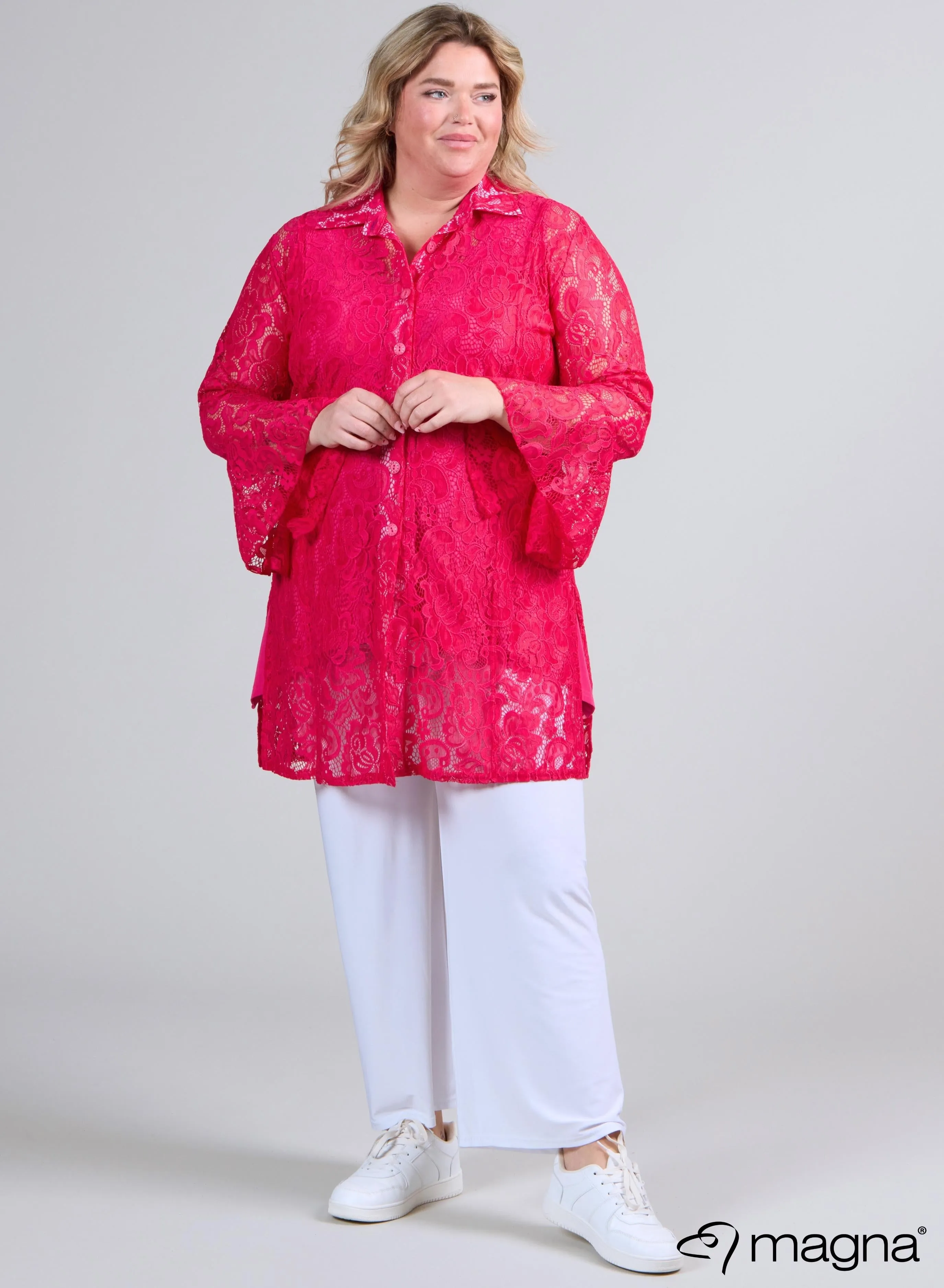 Magna Long Lace Buttoned Blouse Fuchsia