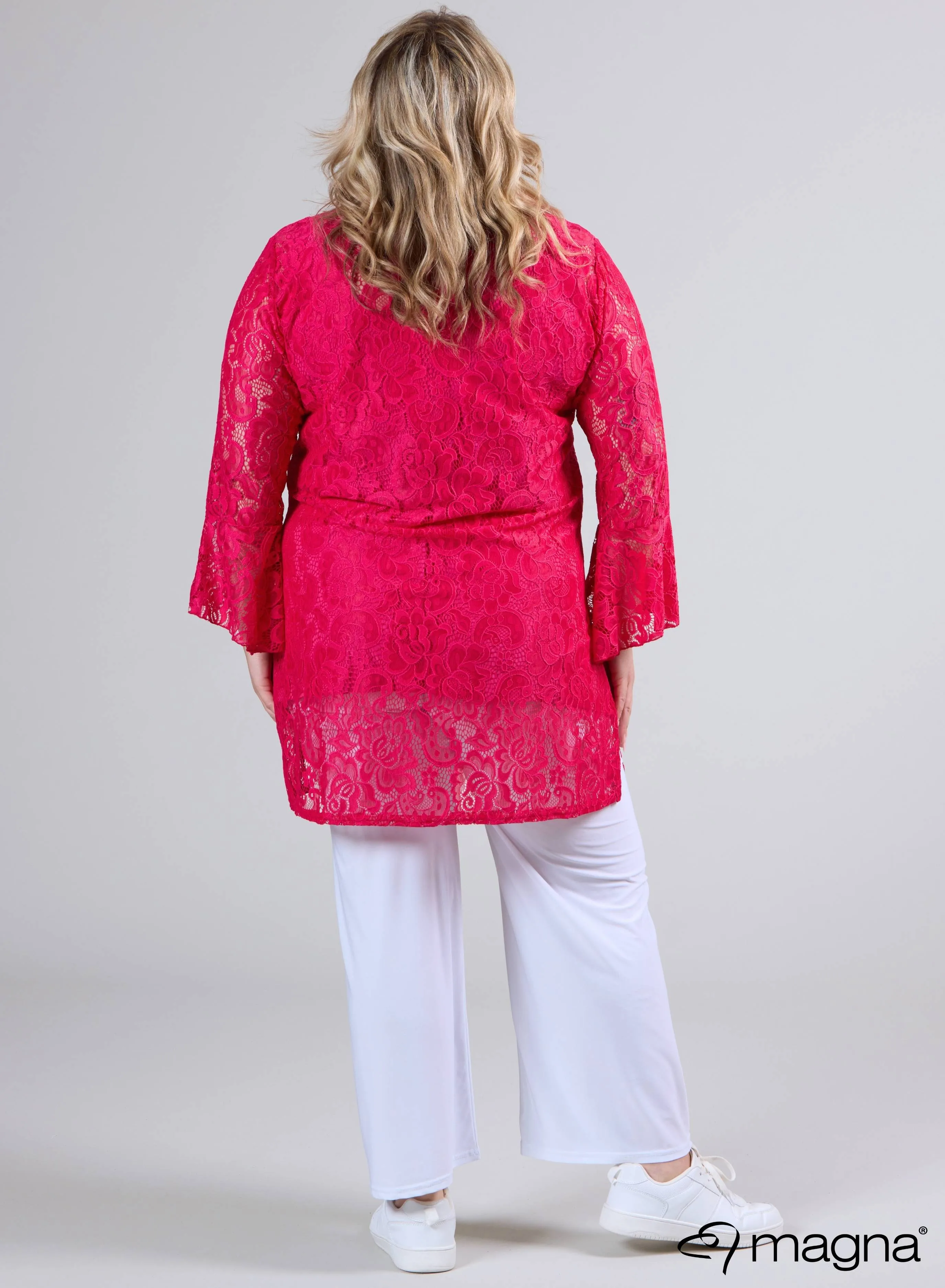 Magna Long Lace Buttoned Blouse Fuchsia