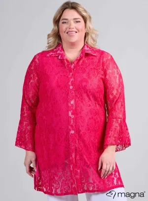 Magna Long Lace Buttoned Blouse Fuchsia