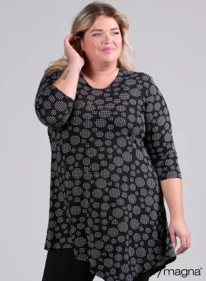 Magna Long Triangle Shirt / Tunic Big Small Circle B/W