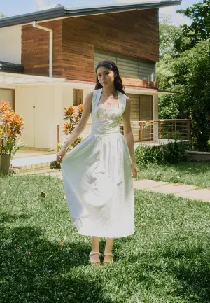 Mathilda White Square Collar Wrap Around Tie Midi Dress