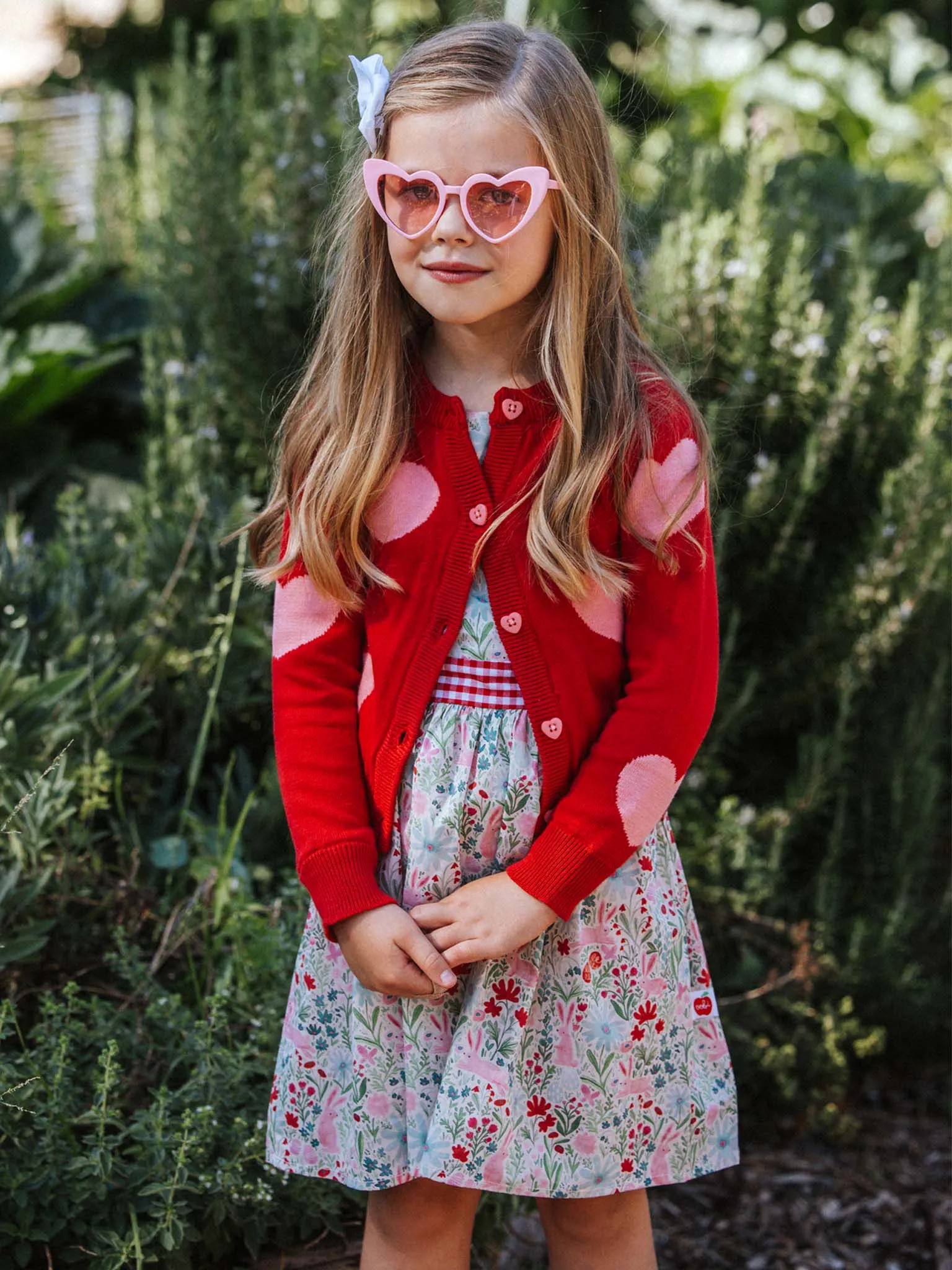 Maxine Red with Pink Hearts Cardigan