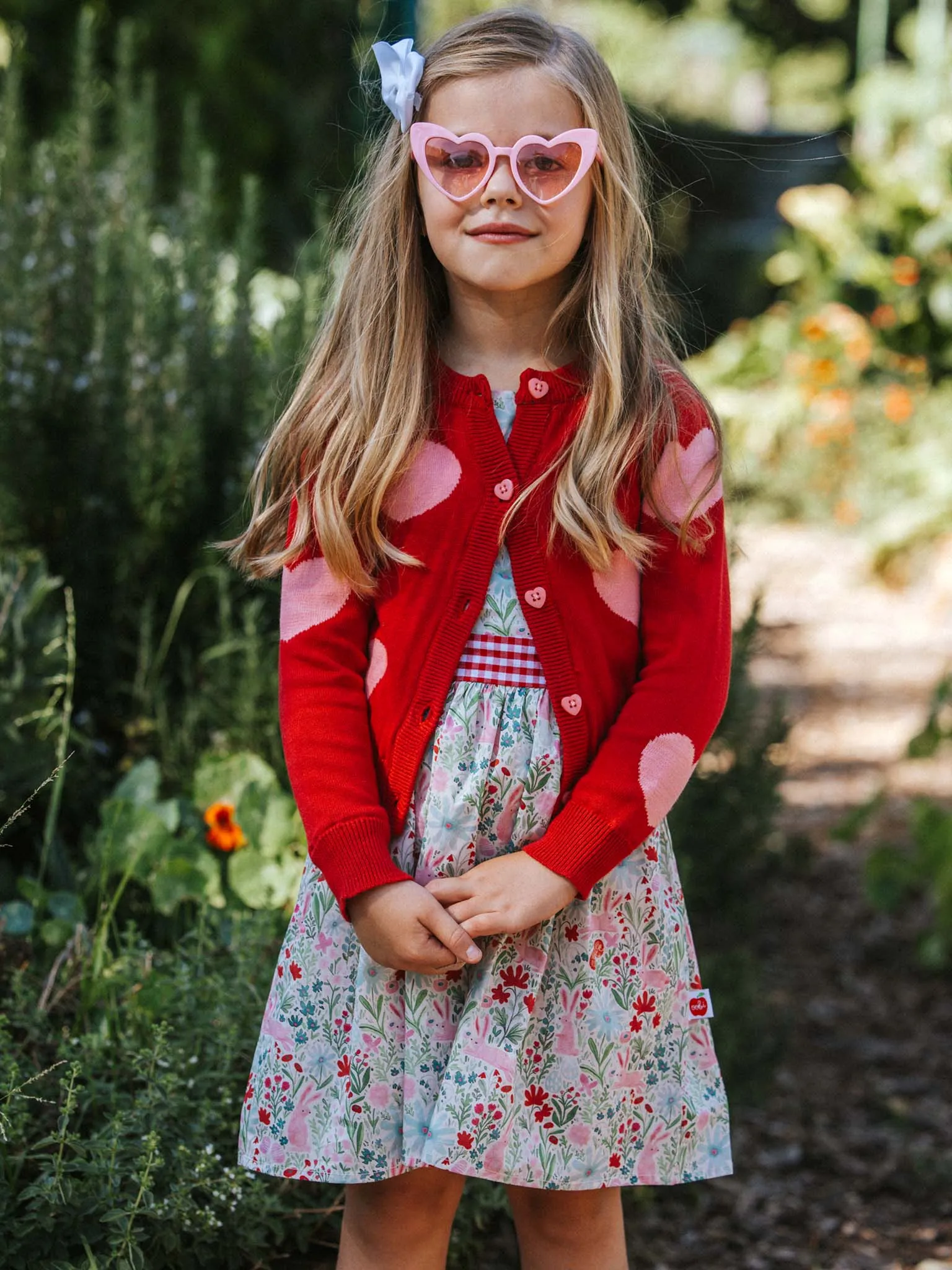 Maxine Red with Pink Hearts Cardigan