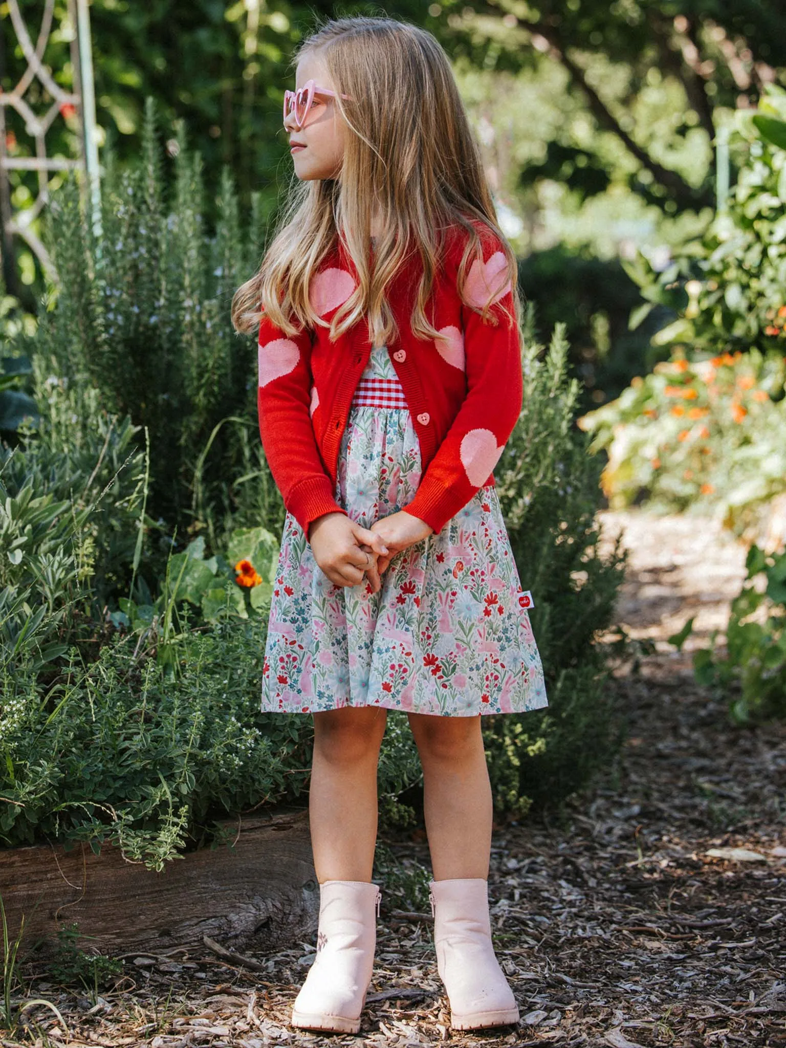 Maxine Red with Pink Hearts Cardigan