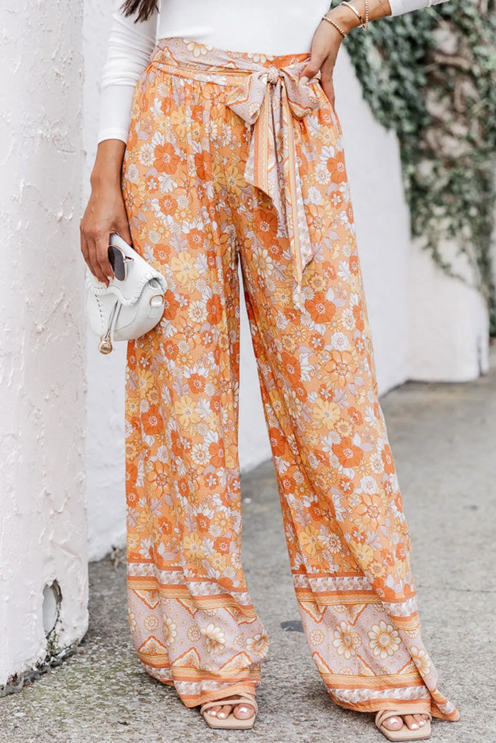 McCarthy Floral Tie Front Wide Leg Pants