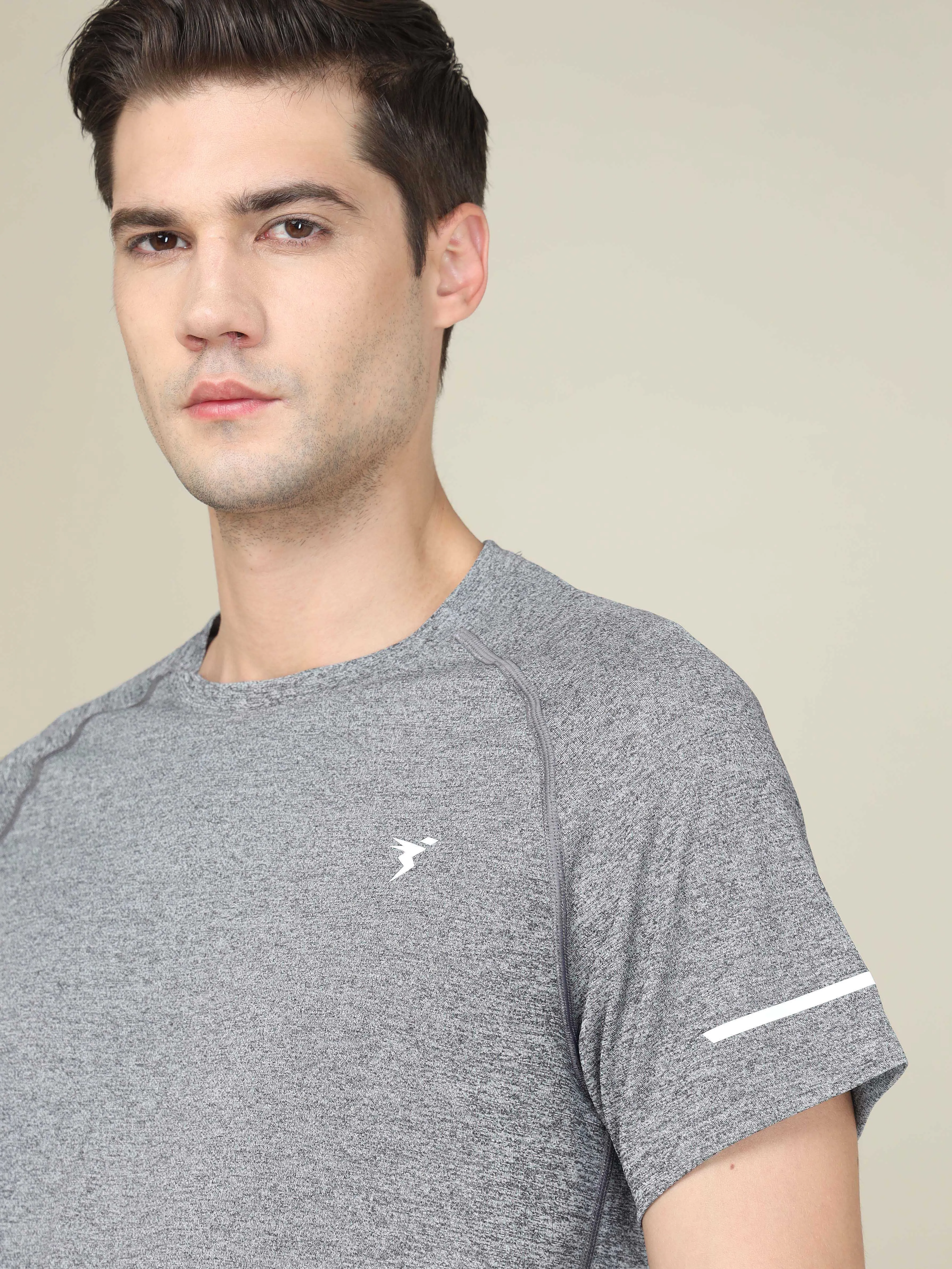 Men Melange Slim Fit Crew Neck T-shirt with MELANGE