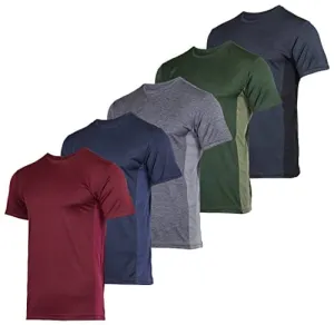 Men's Quick Dry Fit Dri-Fit Short Sleeve Active Wear Training Athletic Essentials Crew T-Shirt Fitness Gym Wicking Tee Workout Casual Sports Running Tennis Exercise Undershirt Top - 5 Pack,-Set 12,S