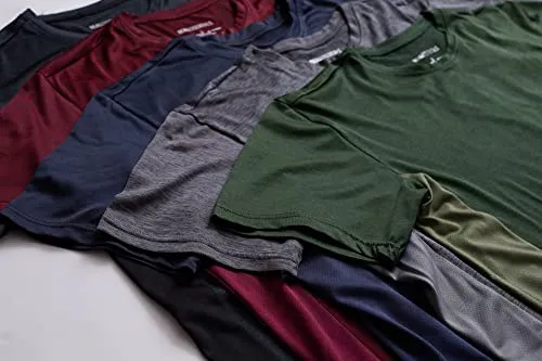 Men's Quick Dry Fit Dri-Fit Short Sleeve Active Wear Training Athletic Essentials Crew T-Shirt Fitness Gym Wicking Tee Workout Casual Sports Running Tennis Exercise Undershirt Top - 5 Pack,-Set 12,S
