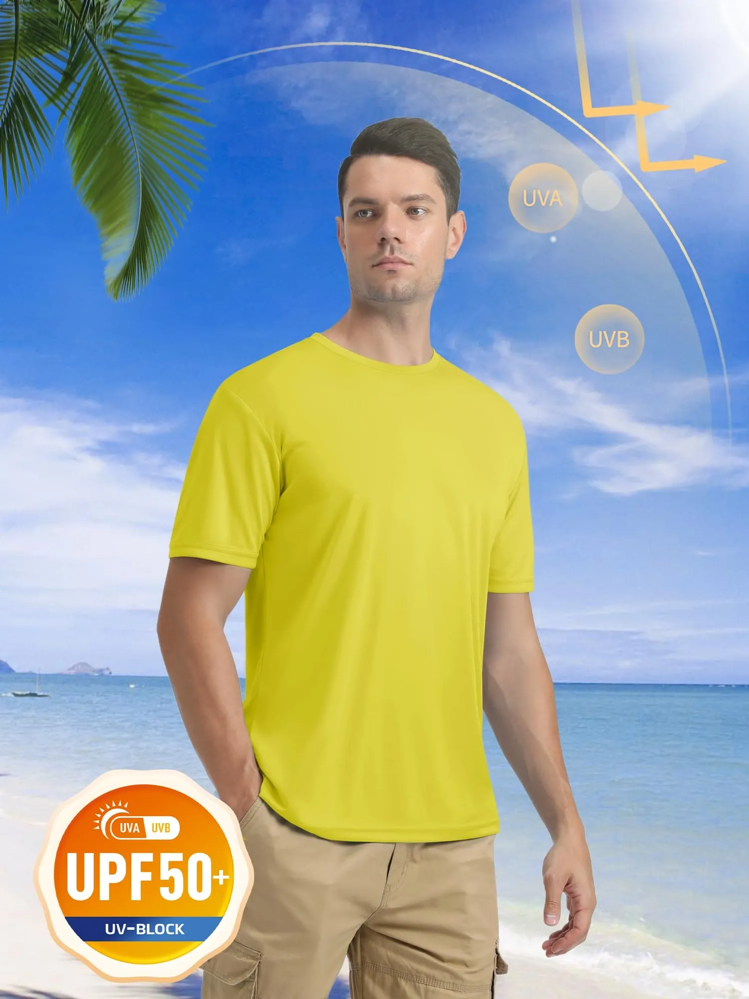 Men's UPF 50 T Shirts Running Shirts Dry Fit Summer Top Tee Cool Active Shirts Short Sleeve Athletic T-Shirts Yellow