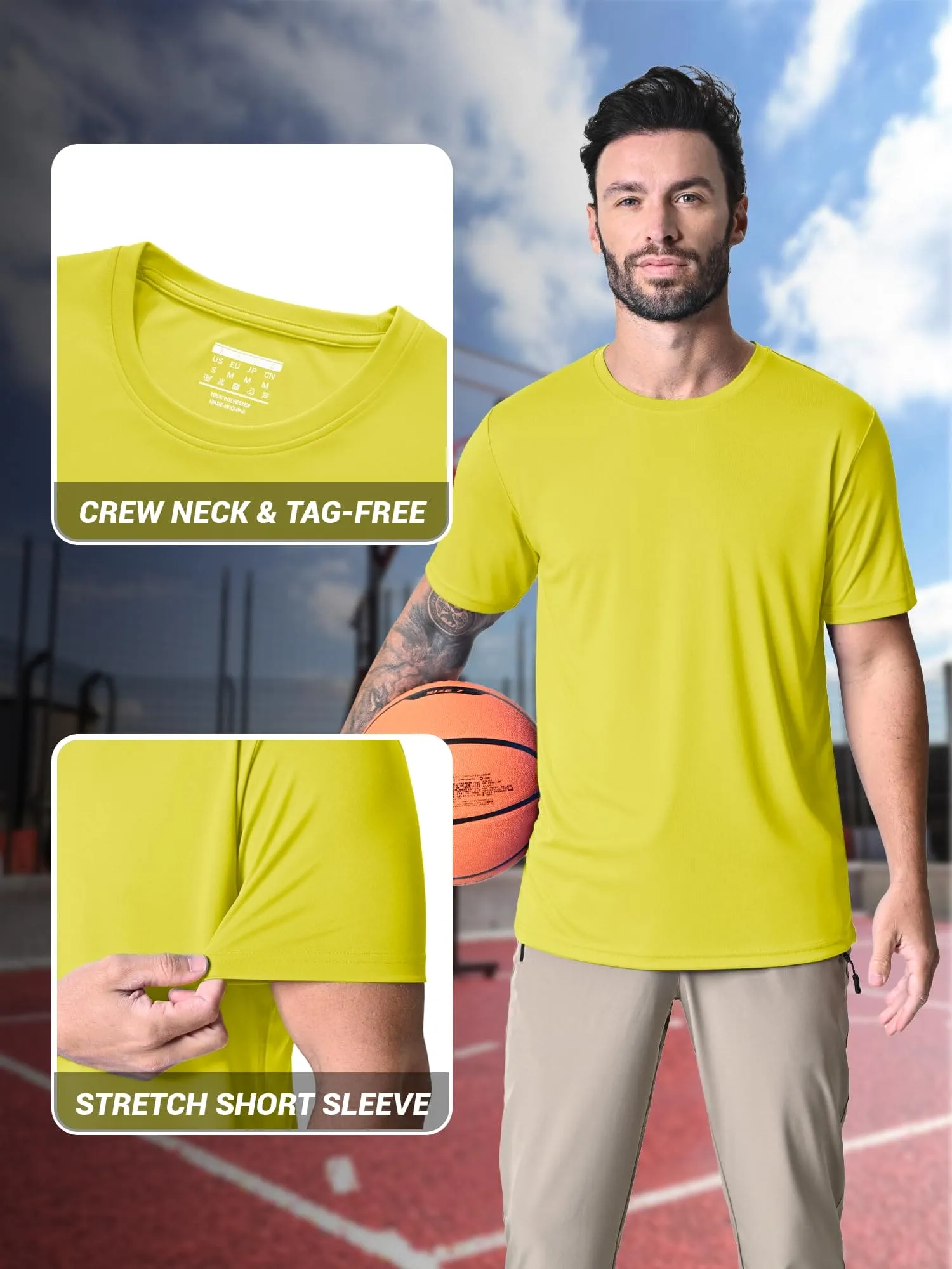 Men's UPF 50 T Shirts Running Shirts Dry Fit Summer Top Tee Cool Active Shirts Short Sleeve Athletic T-Shirts Yellow