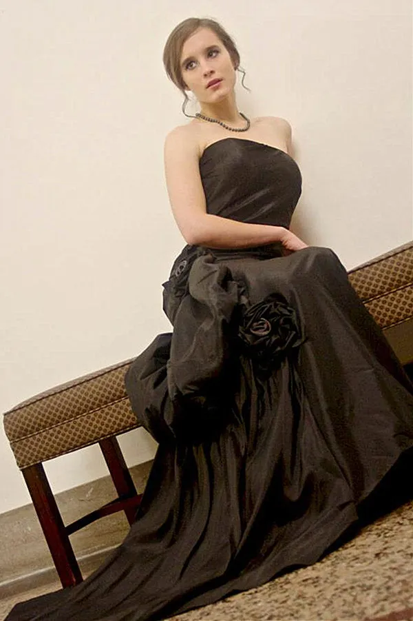 Mermaid Strapless Floor Length Chiffon Handmade Flower Glam Prom Dress