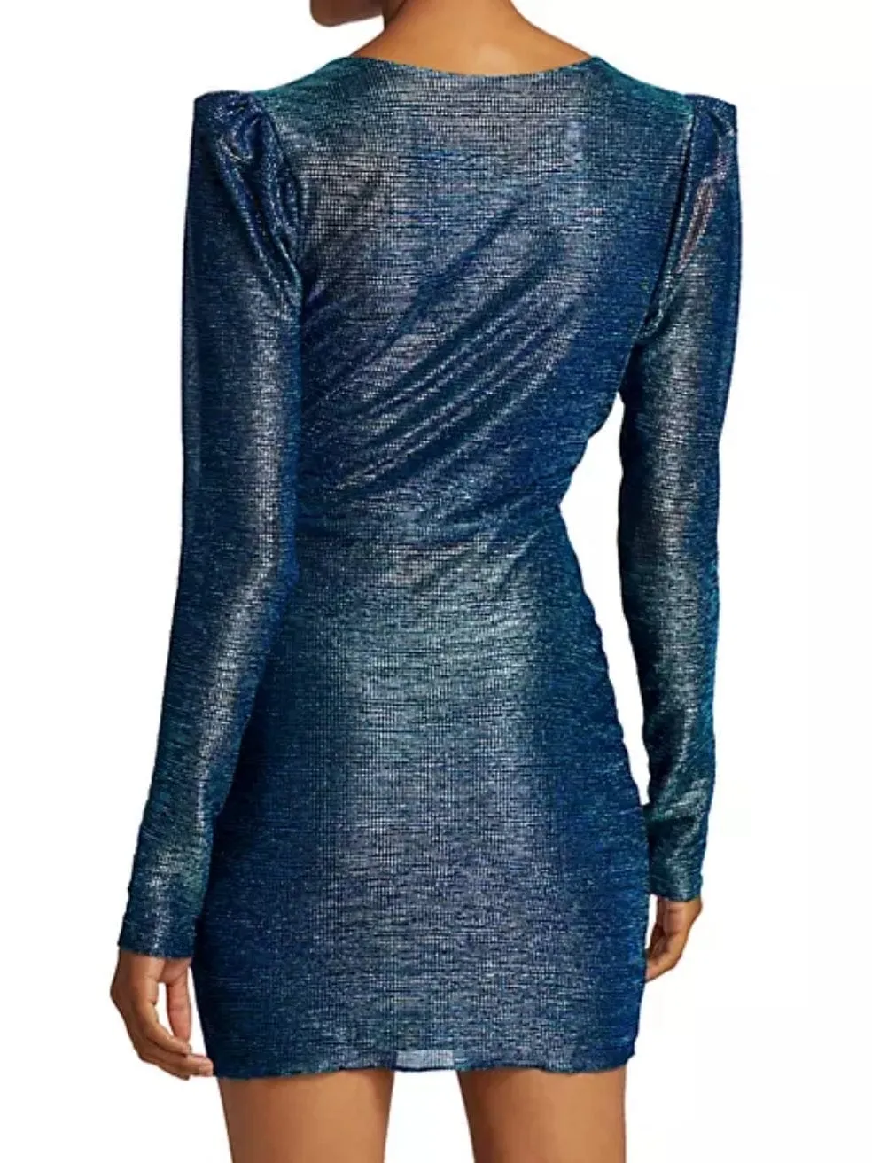 Metallic Faux Wrap Dress in Blue Metallic