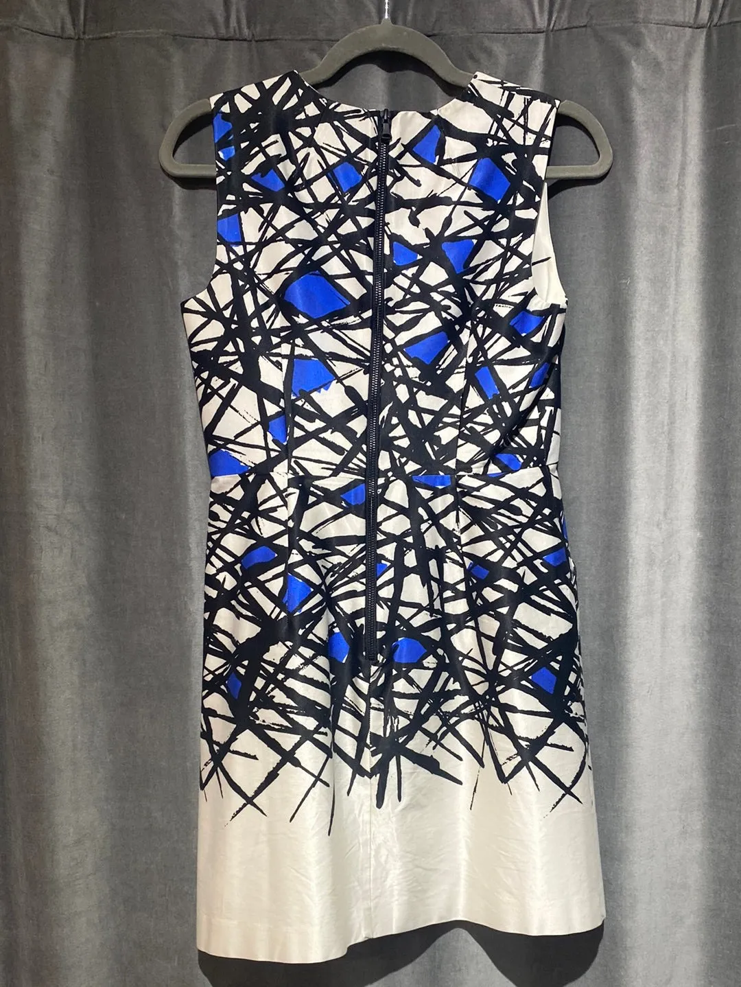 MILLY White Black and Blue Abstract Sleeveless Dress