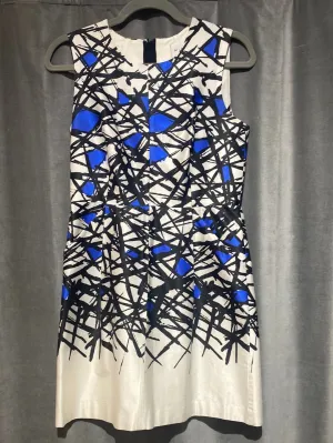 MILLY White Black and Blue Abstract Sleeveless Dress
