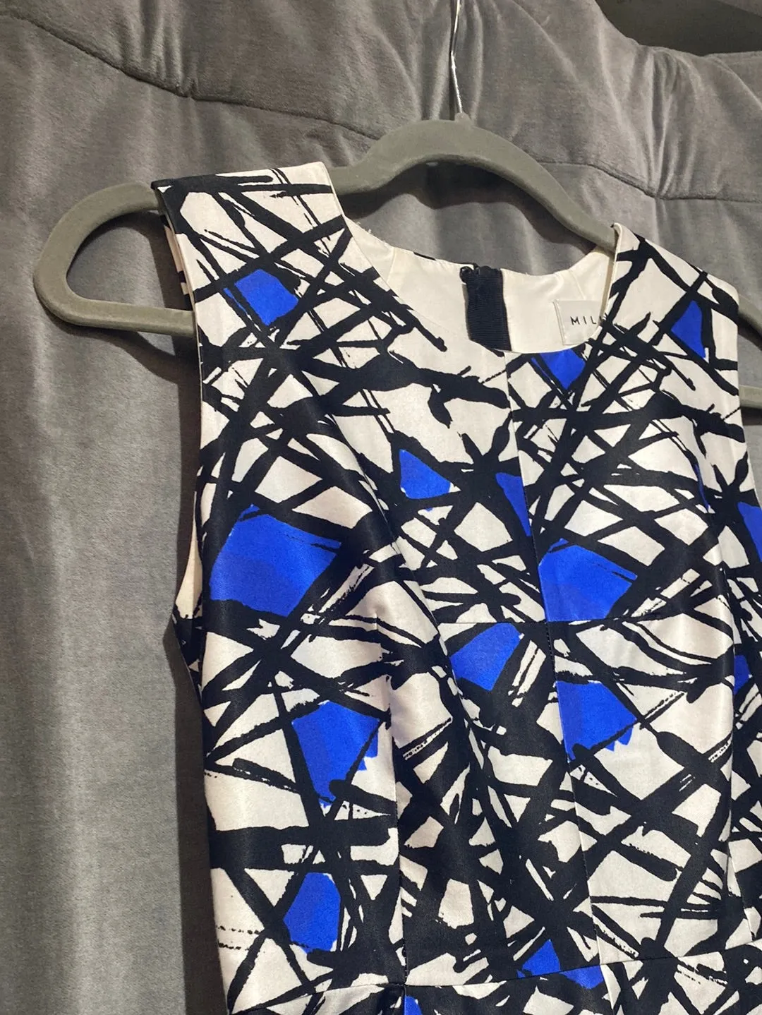 MILLY White Black and Blue Abstract Sleeveless Dress