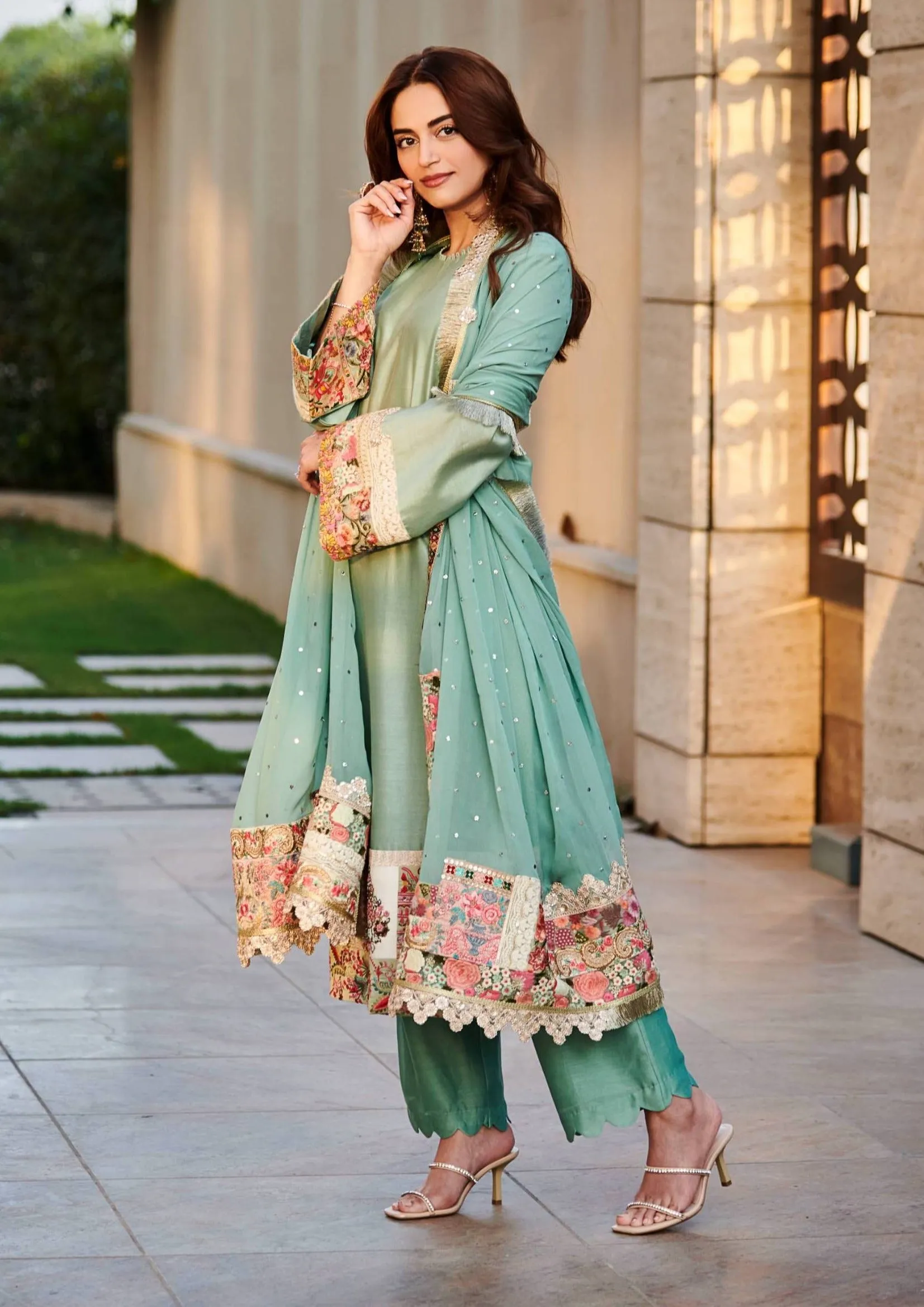 Mint green chanderi kurta set