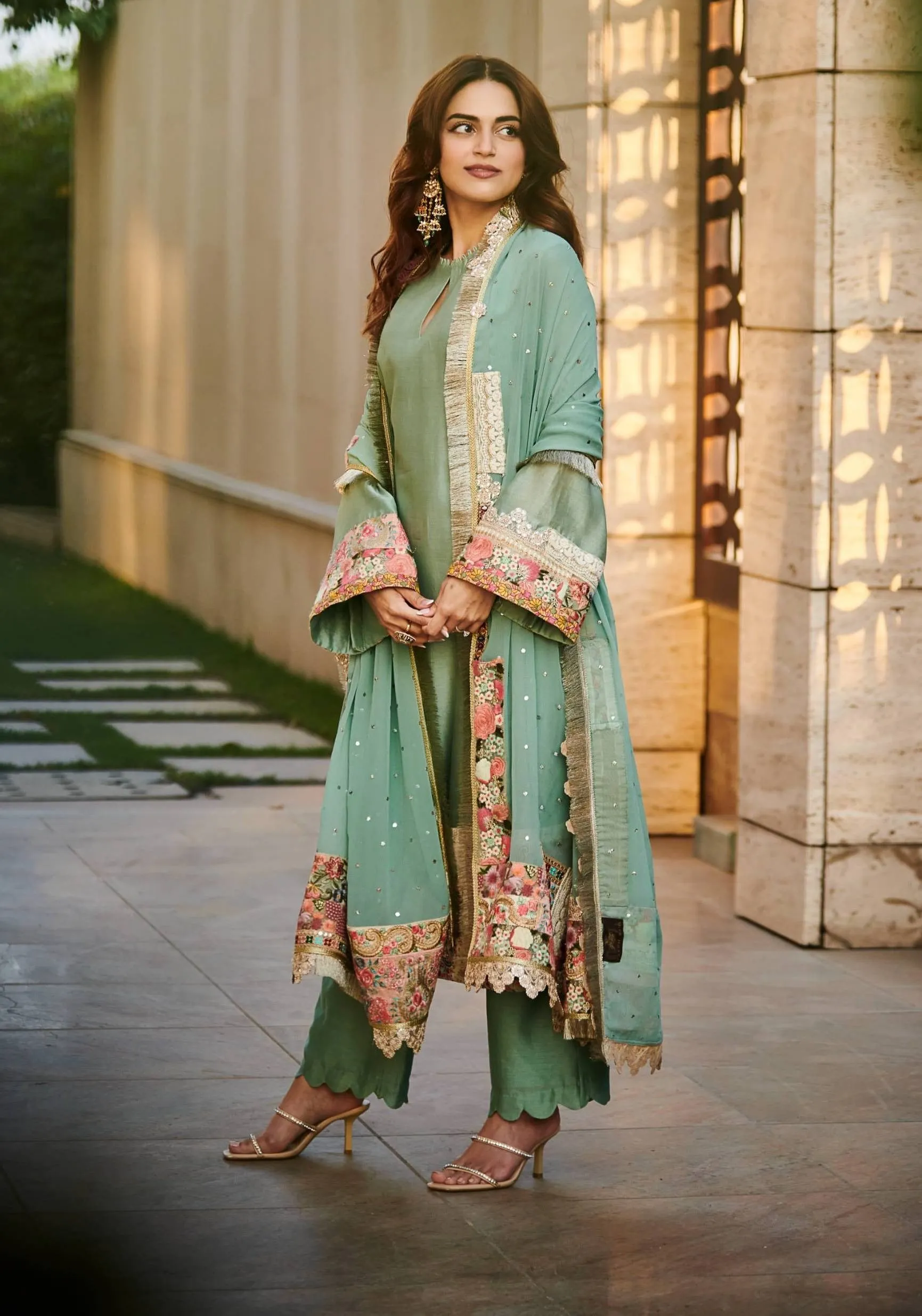 Mint green chanderi kurta set