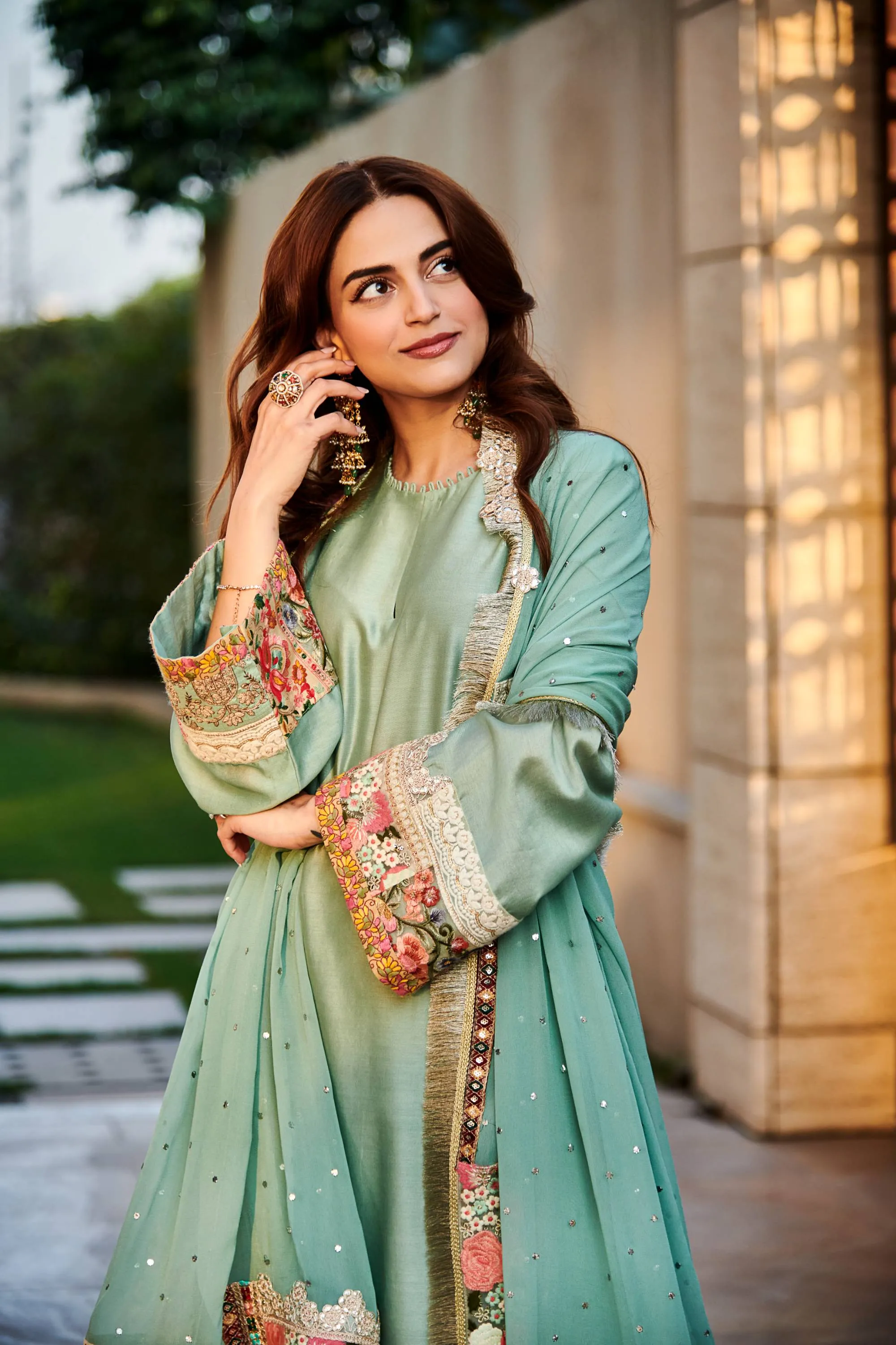 Mint green chanderi kurta set