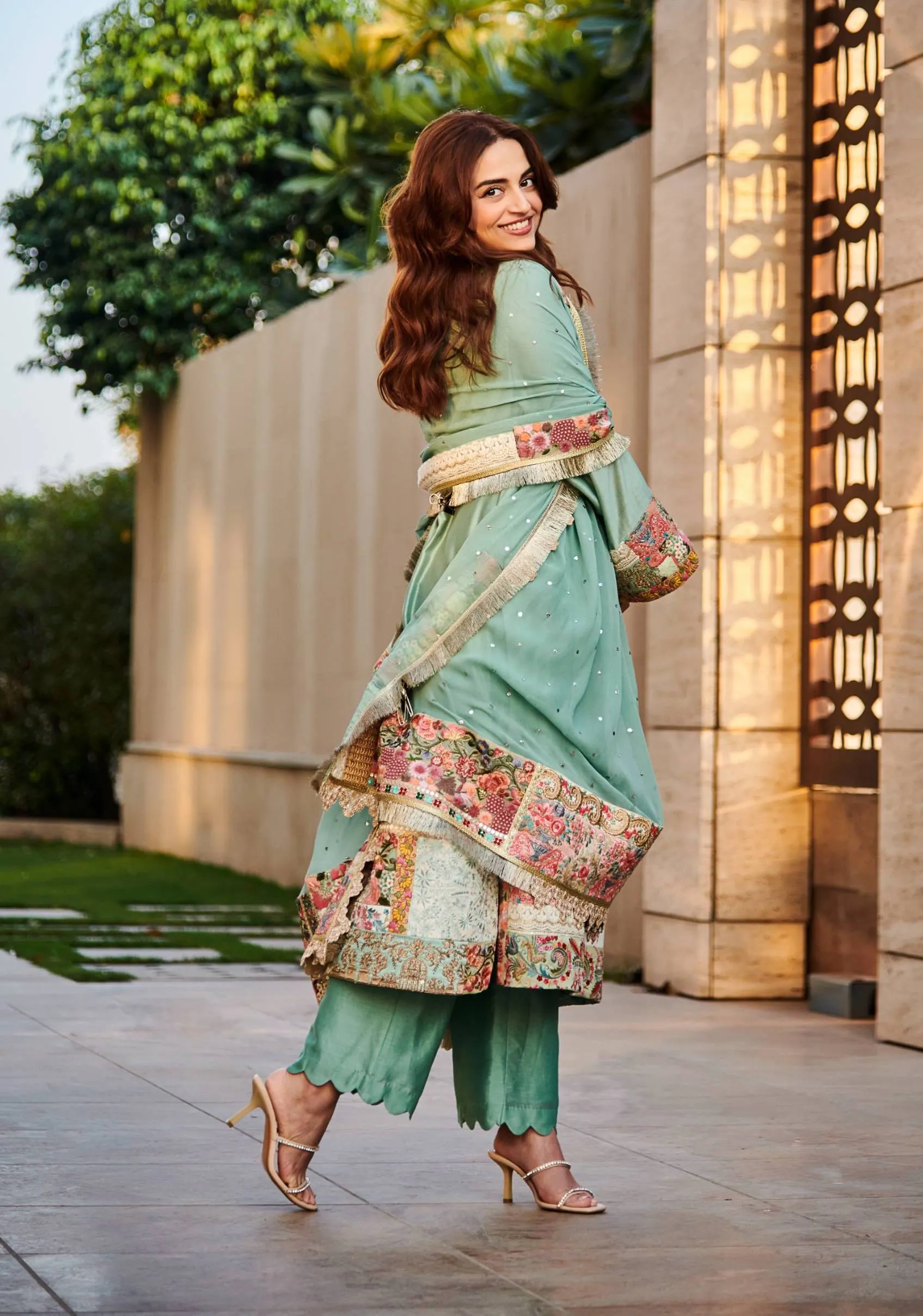 Mint green chanderi kurta set