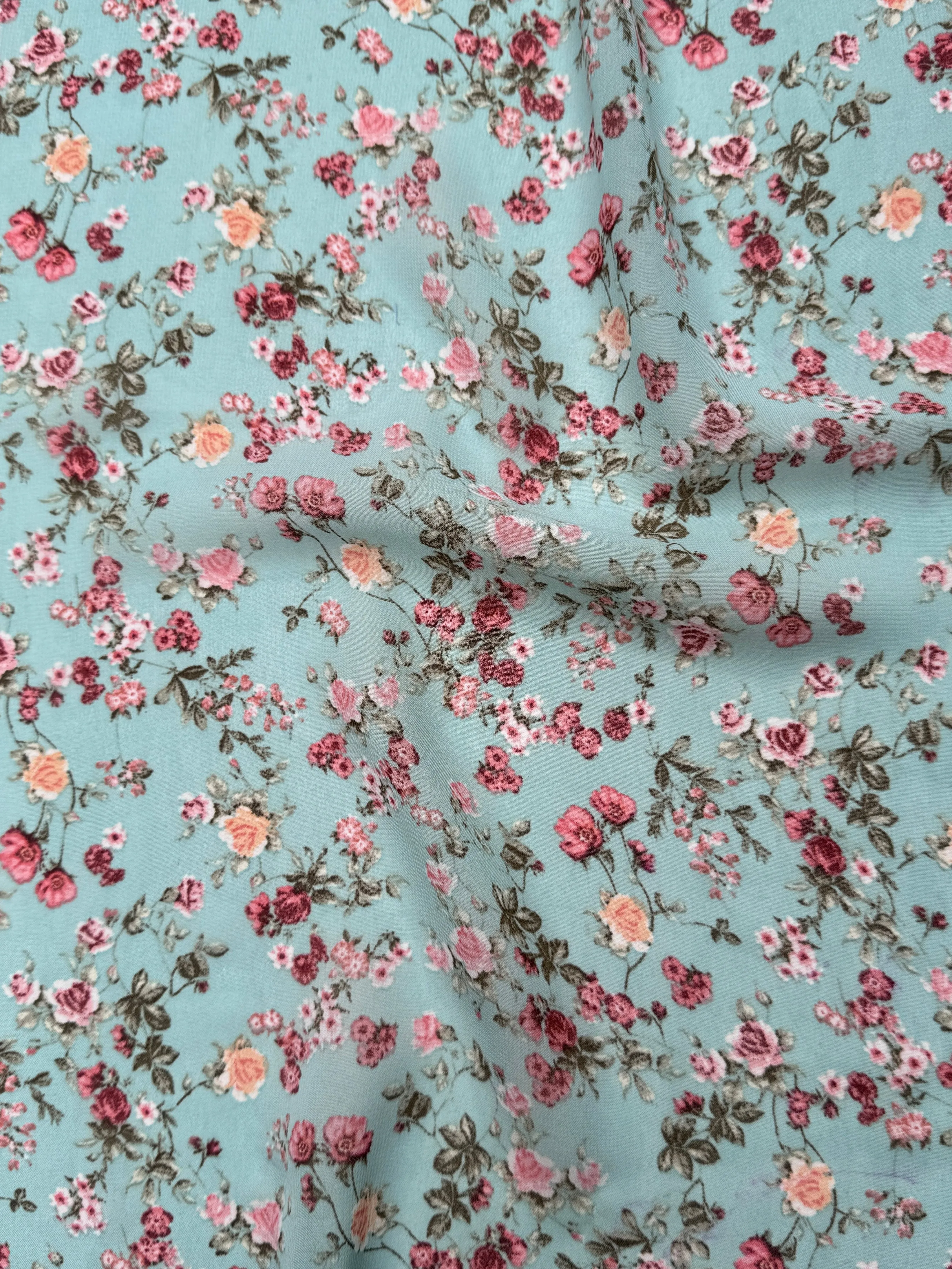 Mint Mini Flowers Print Hi Multi Chiffon