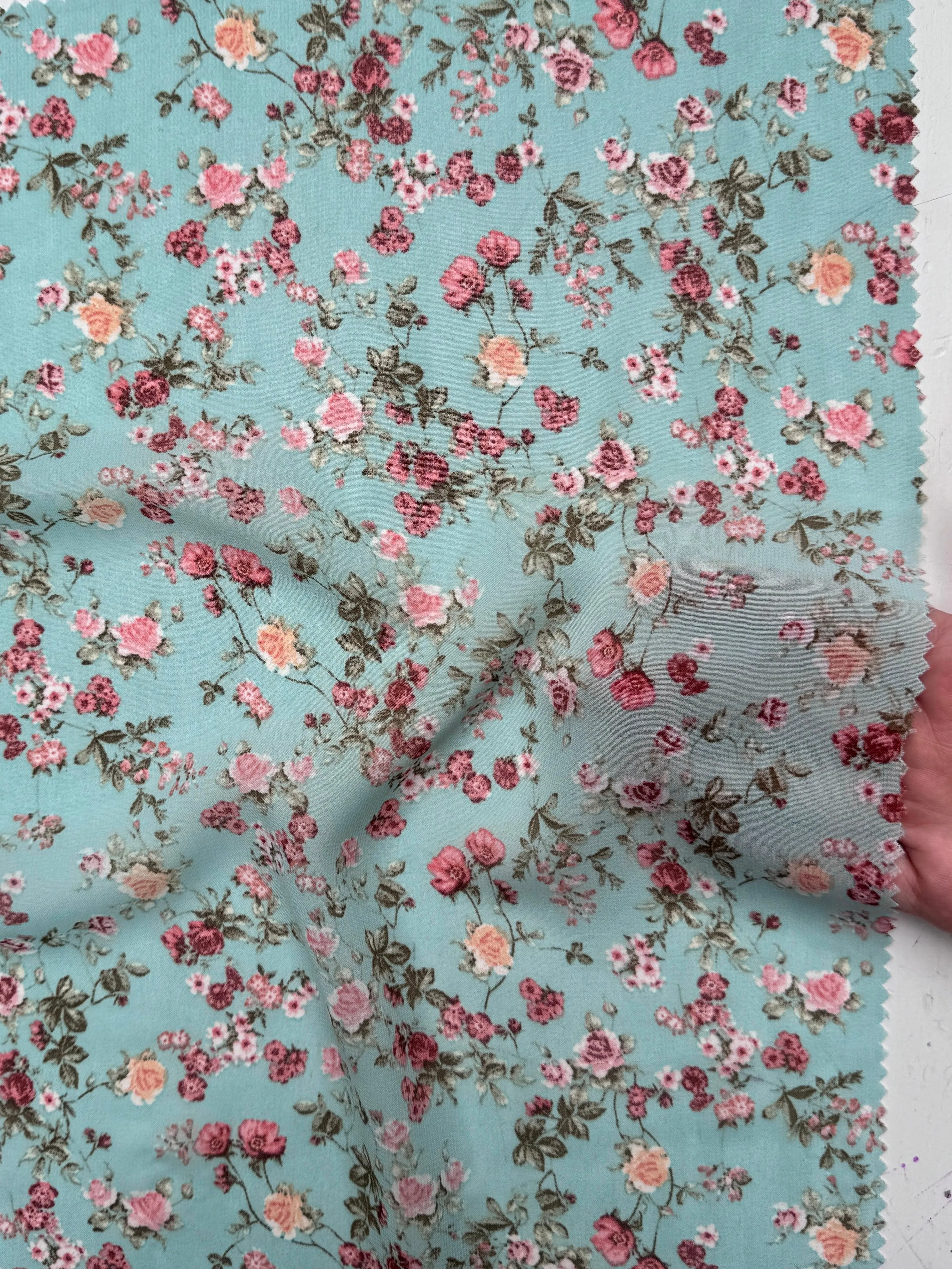 Mint Mini Flowers Print Hi Multi Chiffon