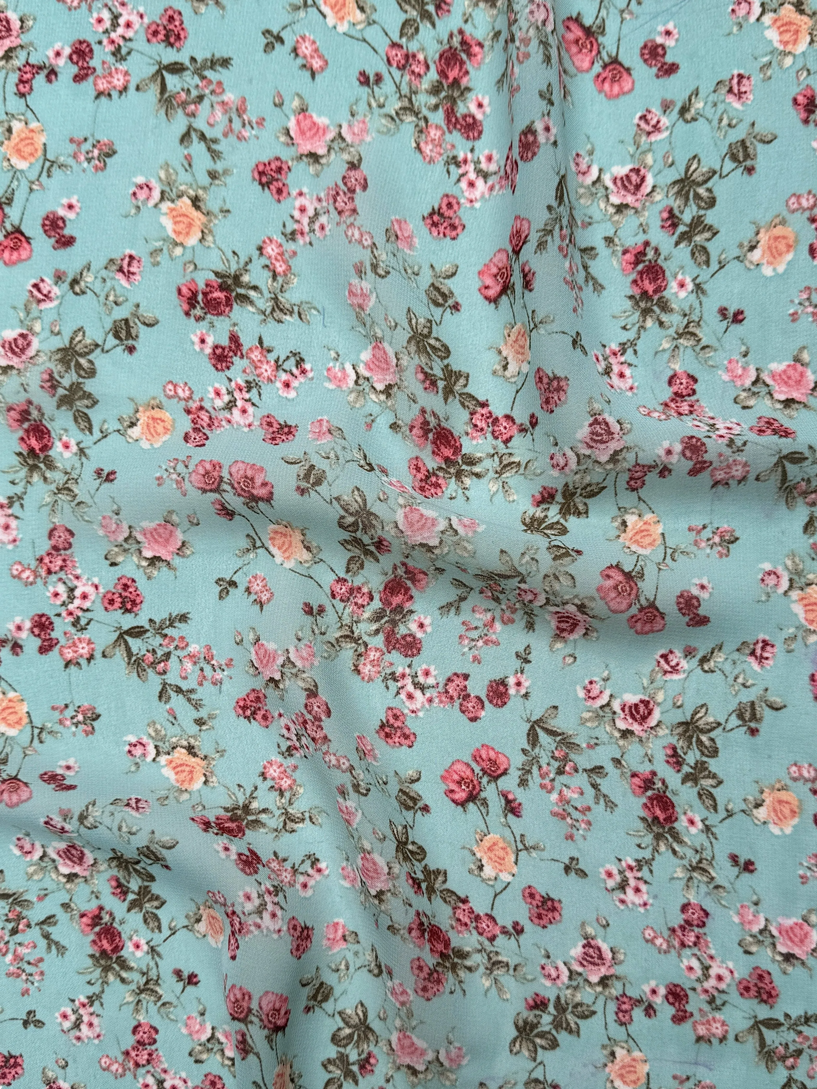 Mint Mini Flowers Print Hi Multi Chiffon