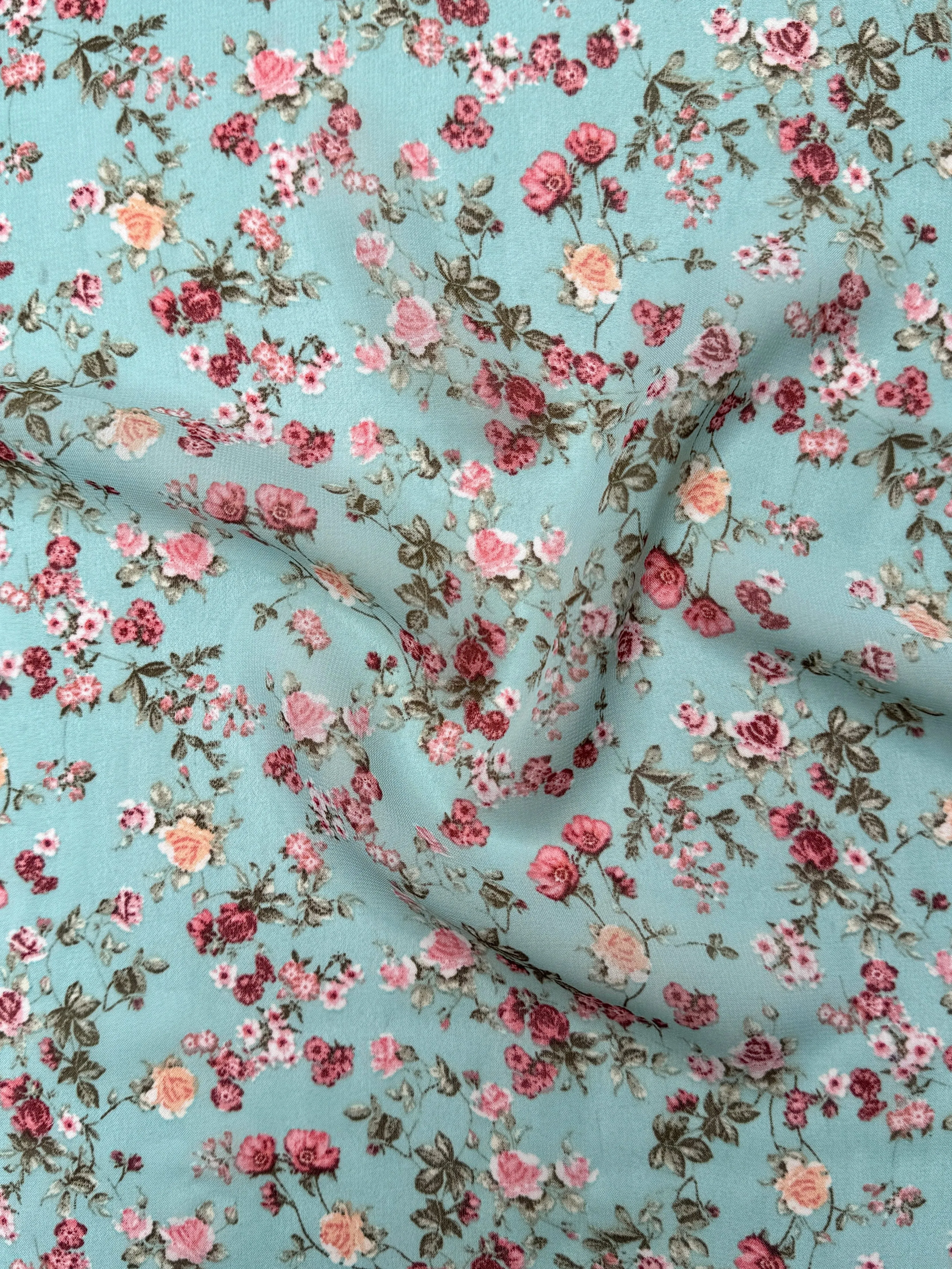Mint Mini Flowers Print Hi Multi Chiffon