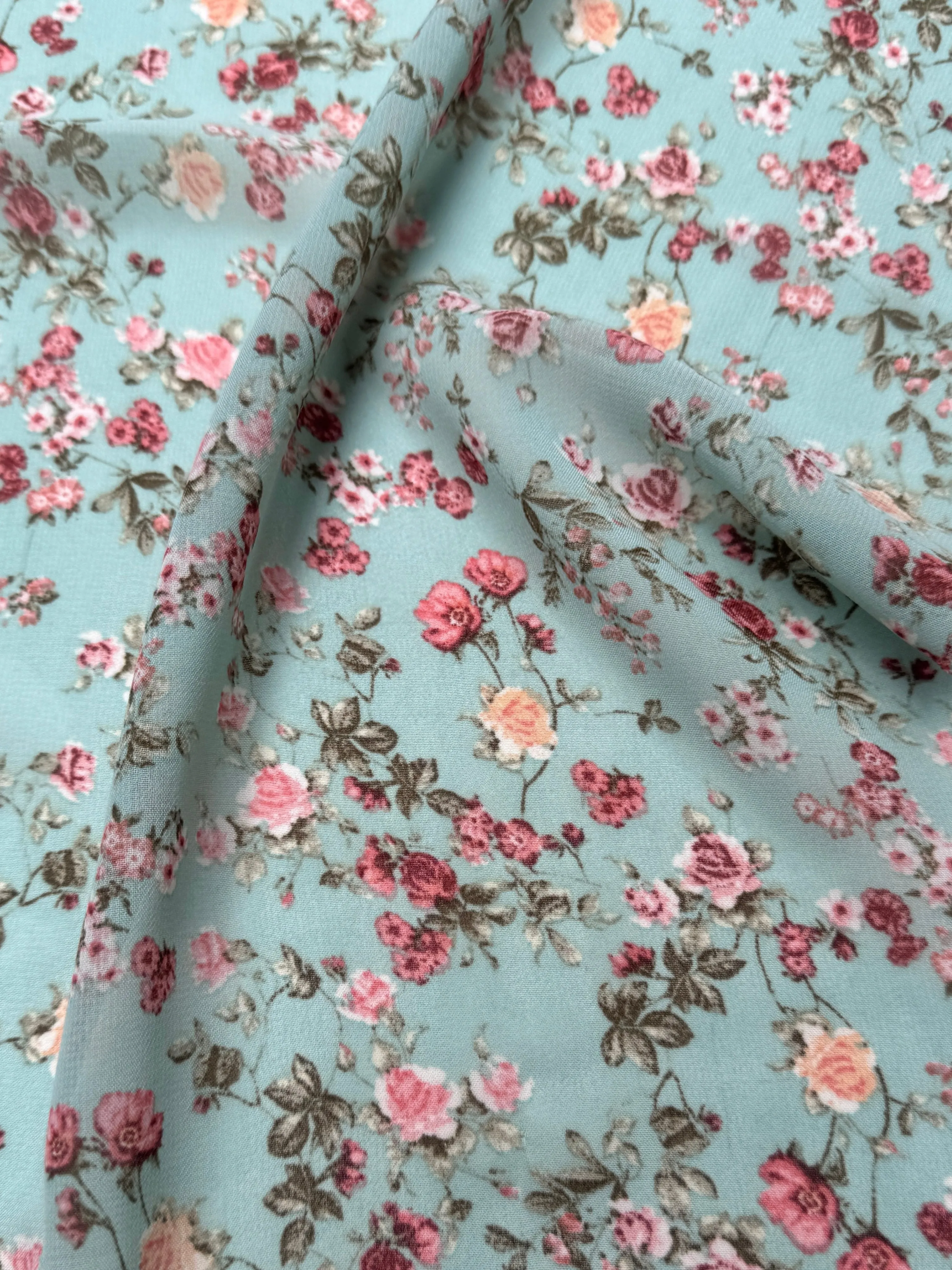 Mint Mini Flowers Print Hi Multi Chiffon