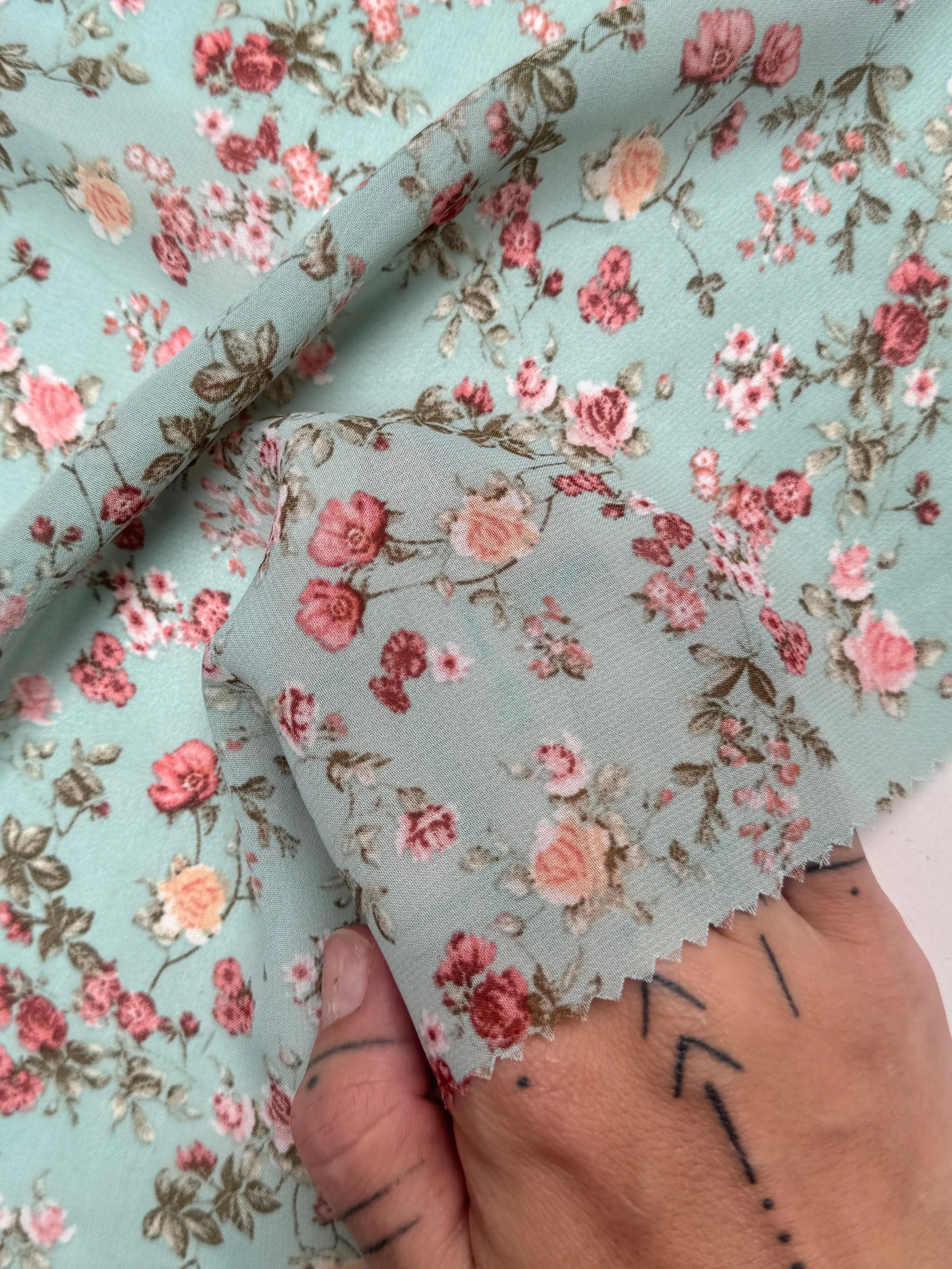 Mint Mini Flowers Print Hi Multi Chiffon