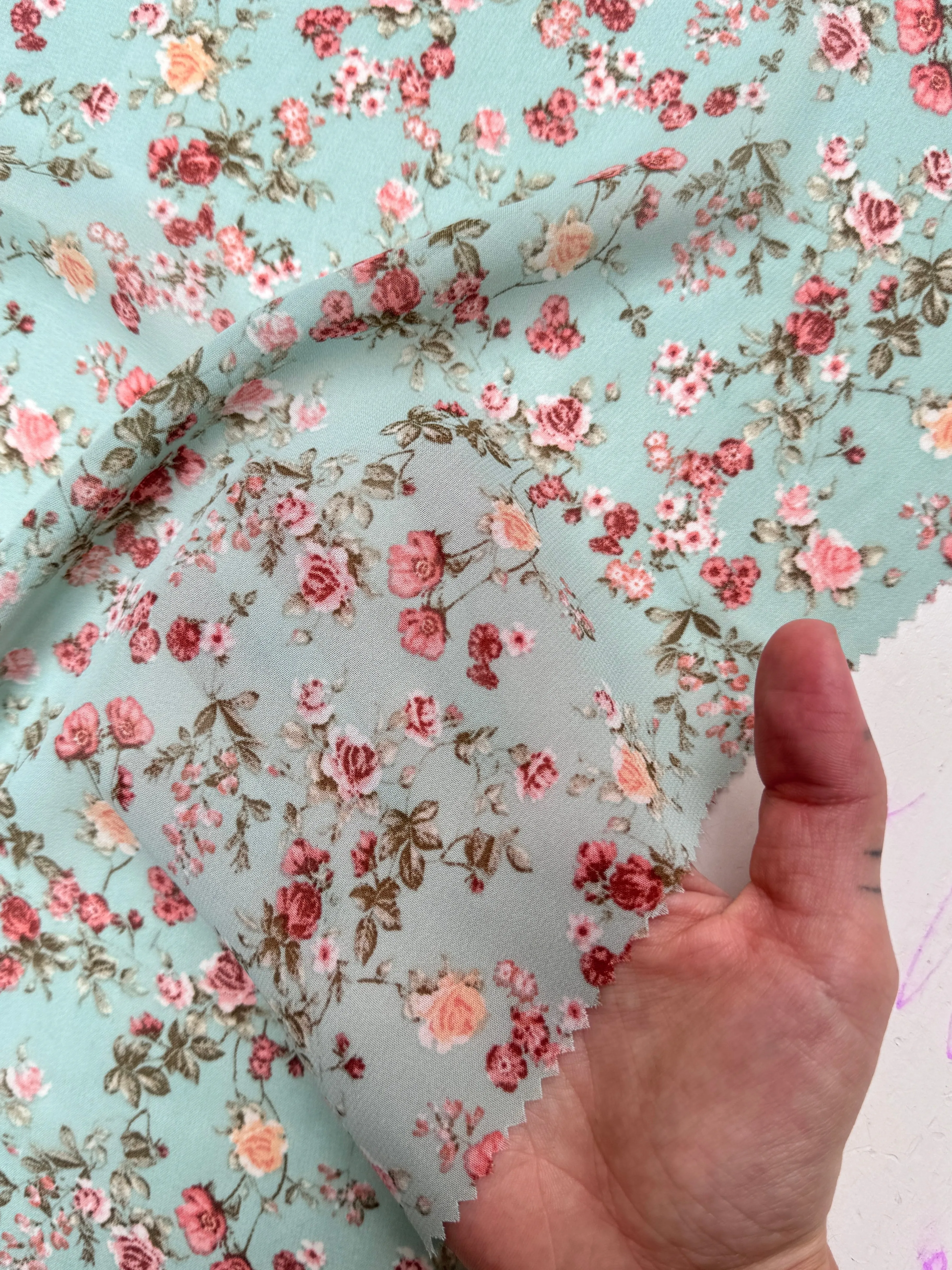 Mint Mini Flowers Print Hi Multi Chiffon