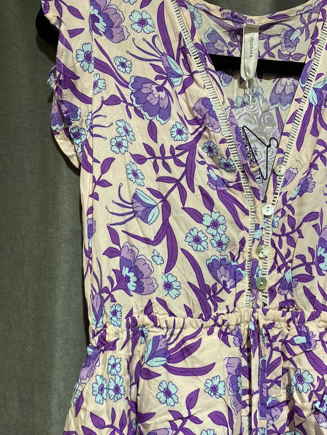 Moonsea Sleeveless purple floral ruffle dress