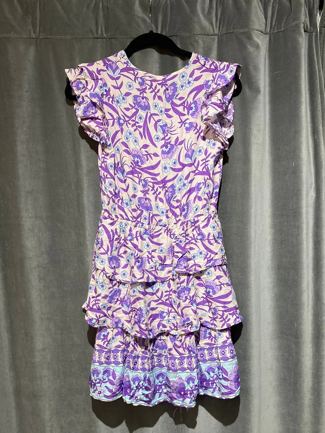 Moonsea Sleeveless purple floral ruffle dress
