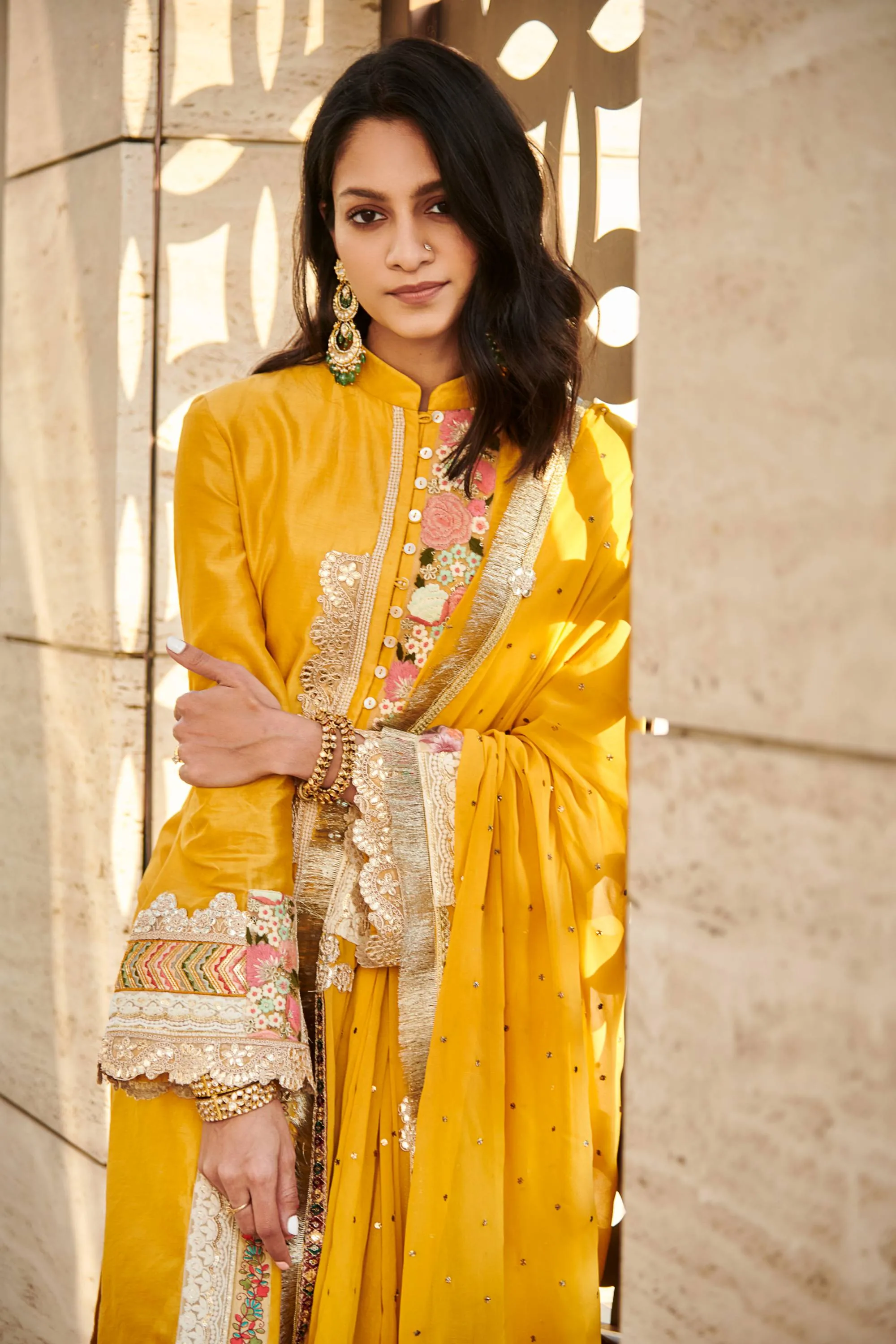 Mustard chanderi kurta set