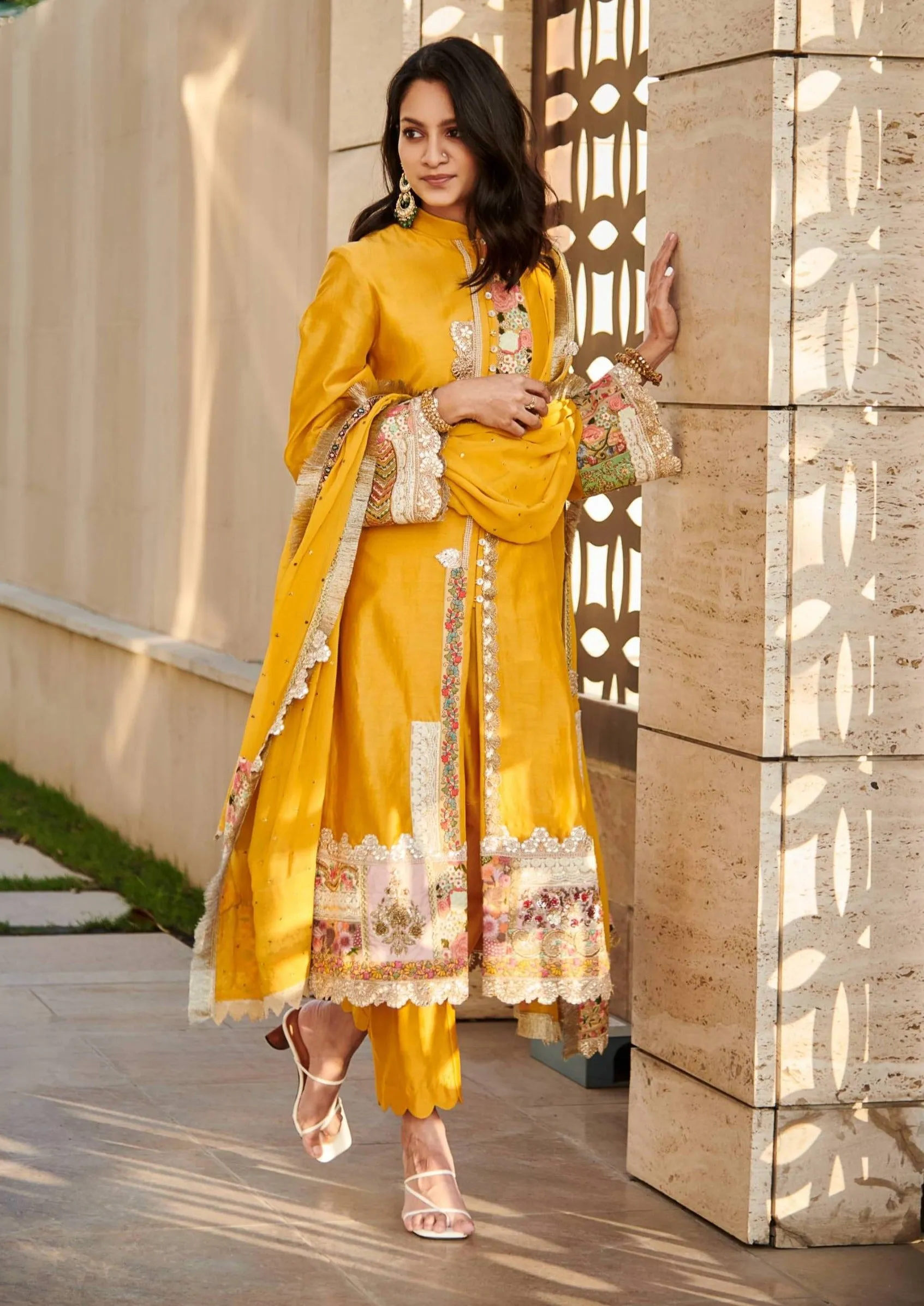 Mustard chanderi kurta set