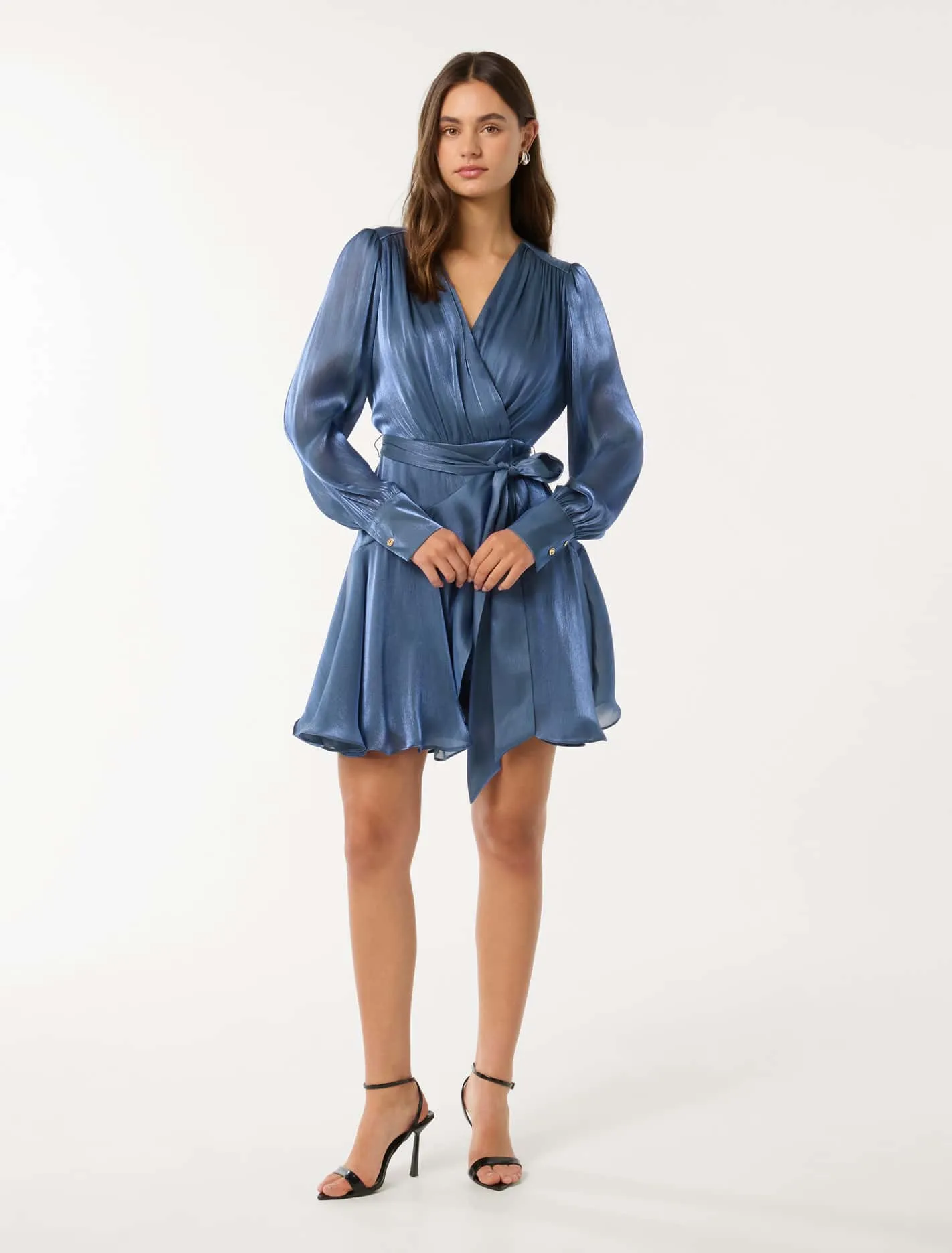 Myra Metallic Wrap Mini Dress