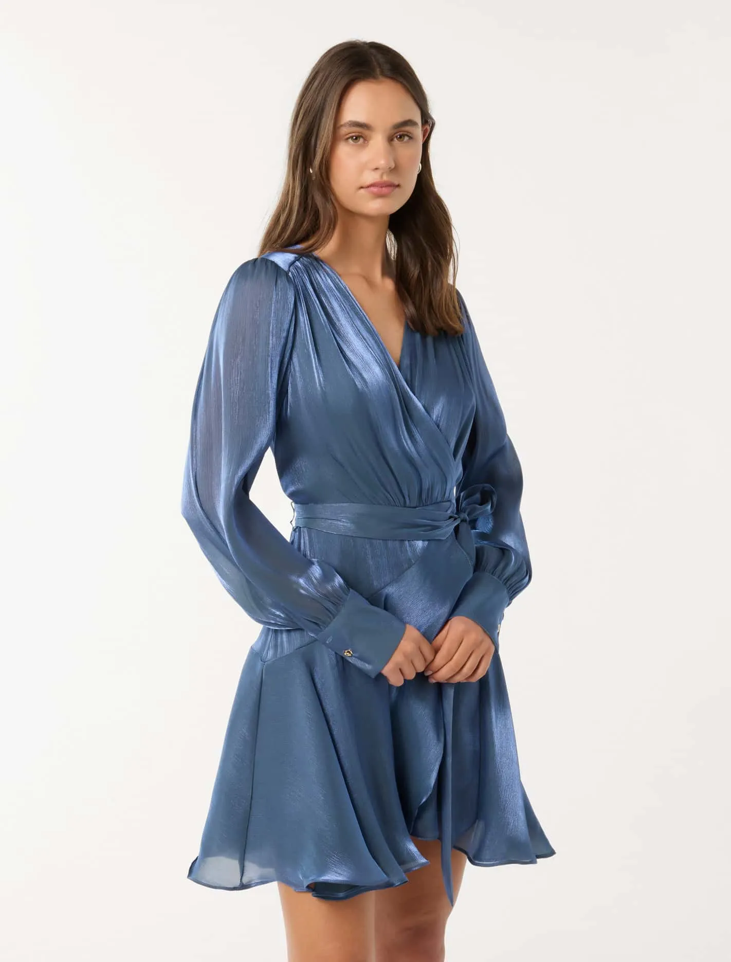 Myra Metallic Wrap Mini Dress