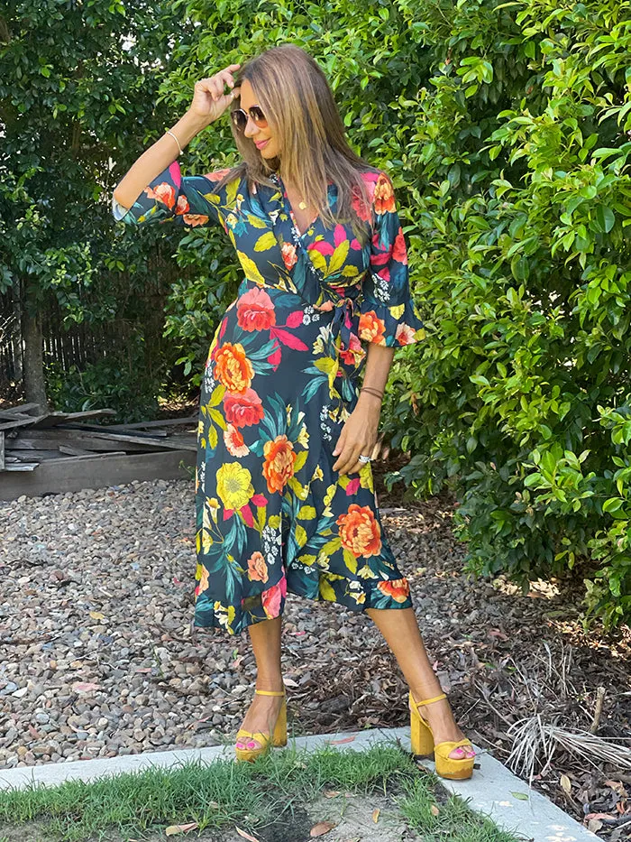 Nero Floral Wrap Dress